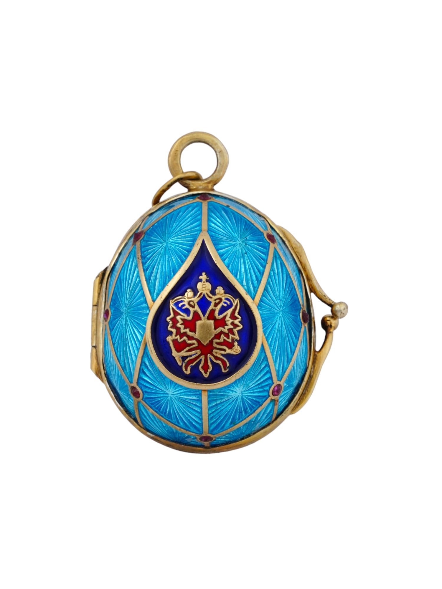 RUSSIAN GILT SILVER ENAMEL RUBY EGG LOCKET PENDANT (1 of 10)