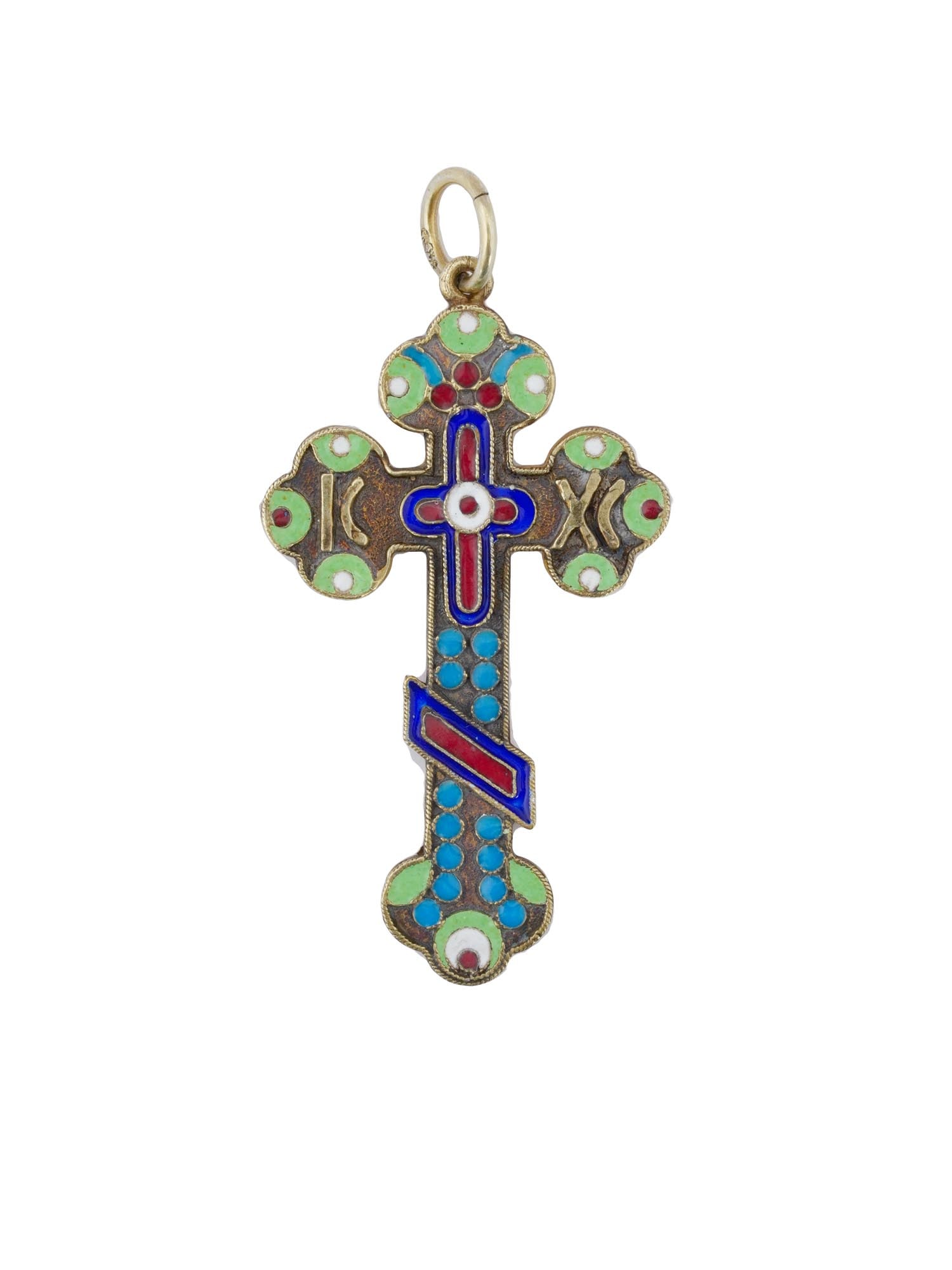 RUSSIAN GILT SILVER ENAMEL ORTHODOX CROSS PENDANT (1 of 5)