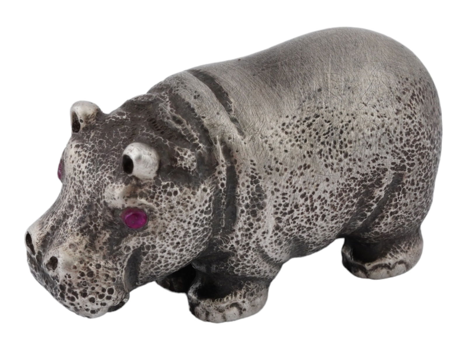 RUSSIAN SILVER FIGURE OF A HIPPO WITH RUBY EYES (1 of 8)