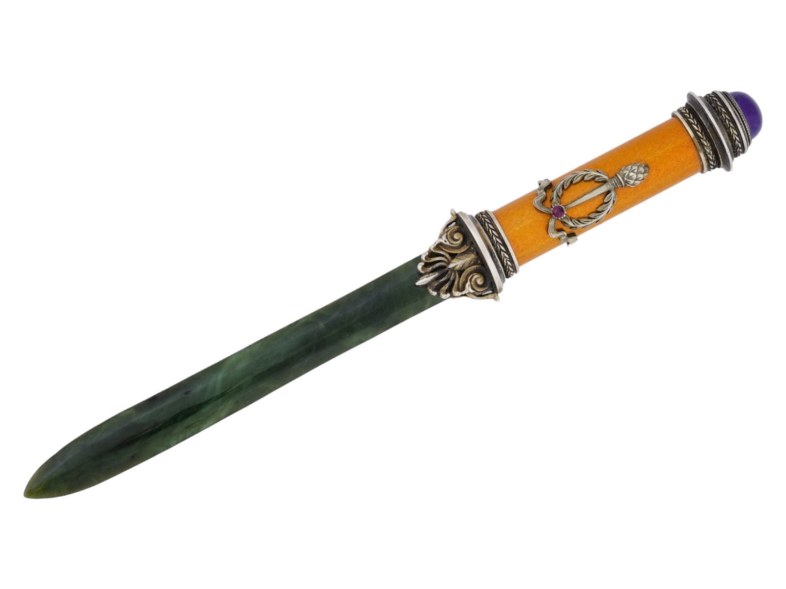 RUSSIAN 88 SILVER ENAMEL JADE LETTER OPENER KNIFE (1 of 6)