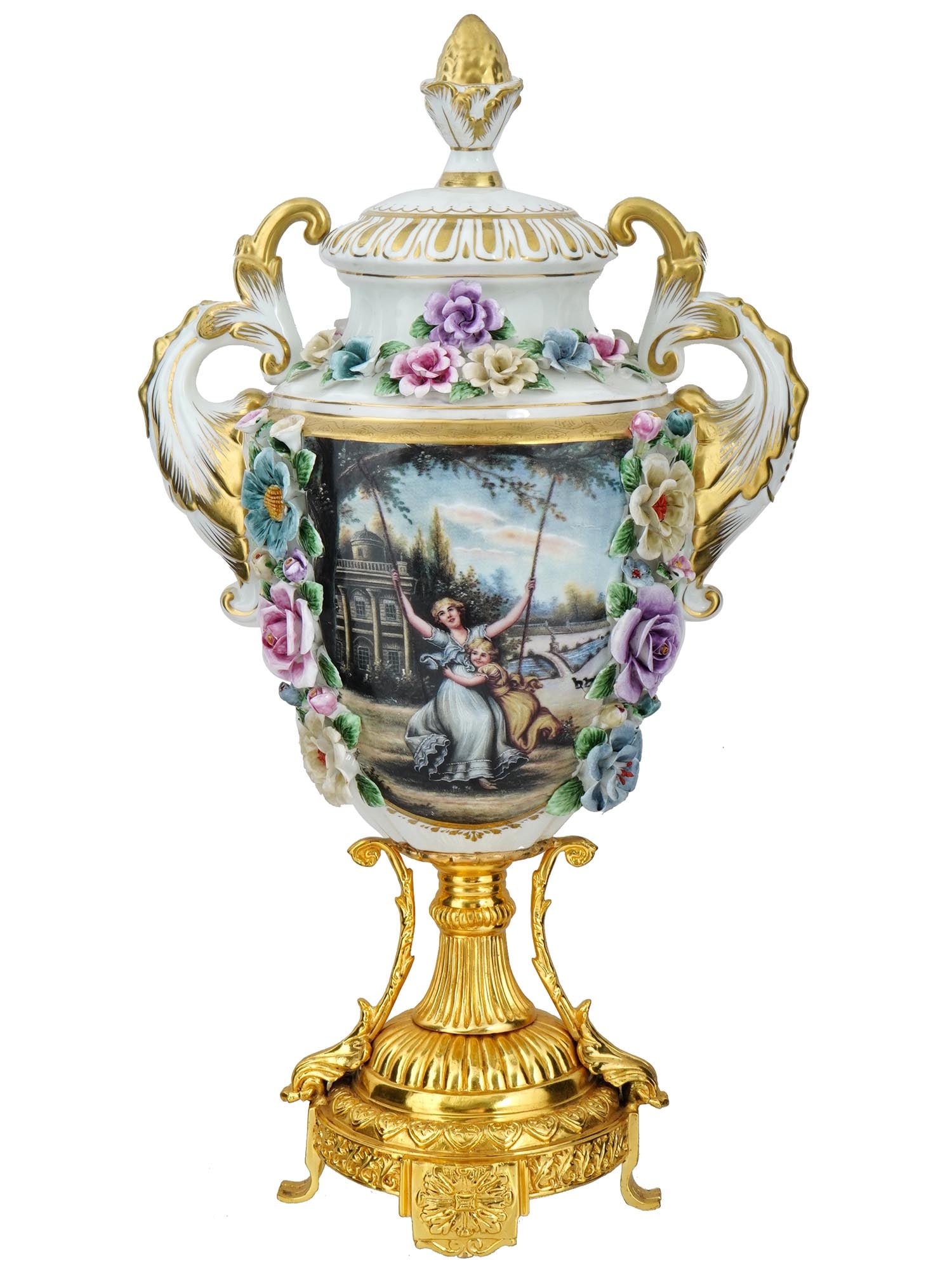 FRENCH SEVRES MANNER COVERED PORCELAIN URN VASE (1 of 7)