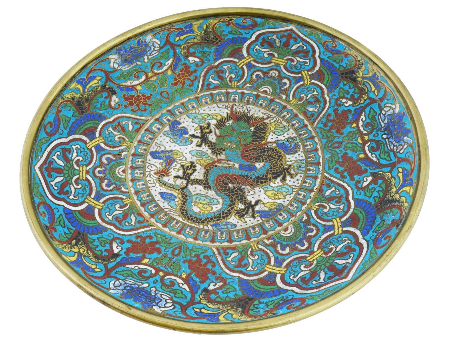 LARGE ANTIQUE 19TH C CHINESE CHARGER PLATE W DRAGON (1 of 8)