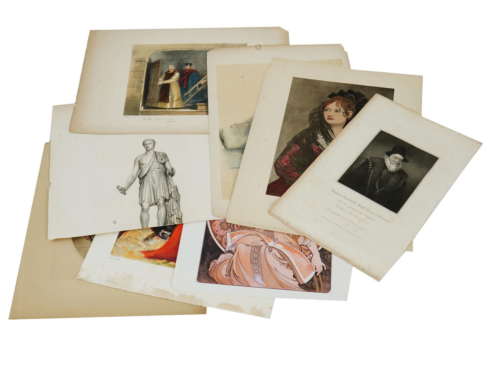 GROUP OF ANTIQUE PORTRAIT HAND COLORED ENGRAVINGS (1 of 12)