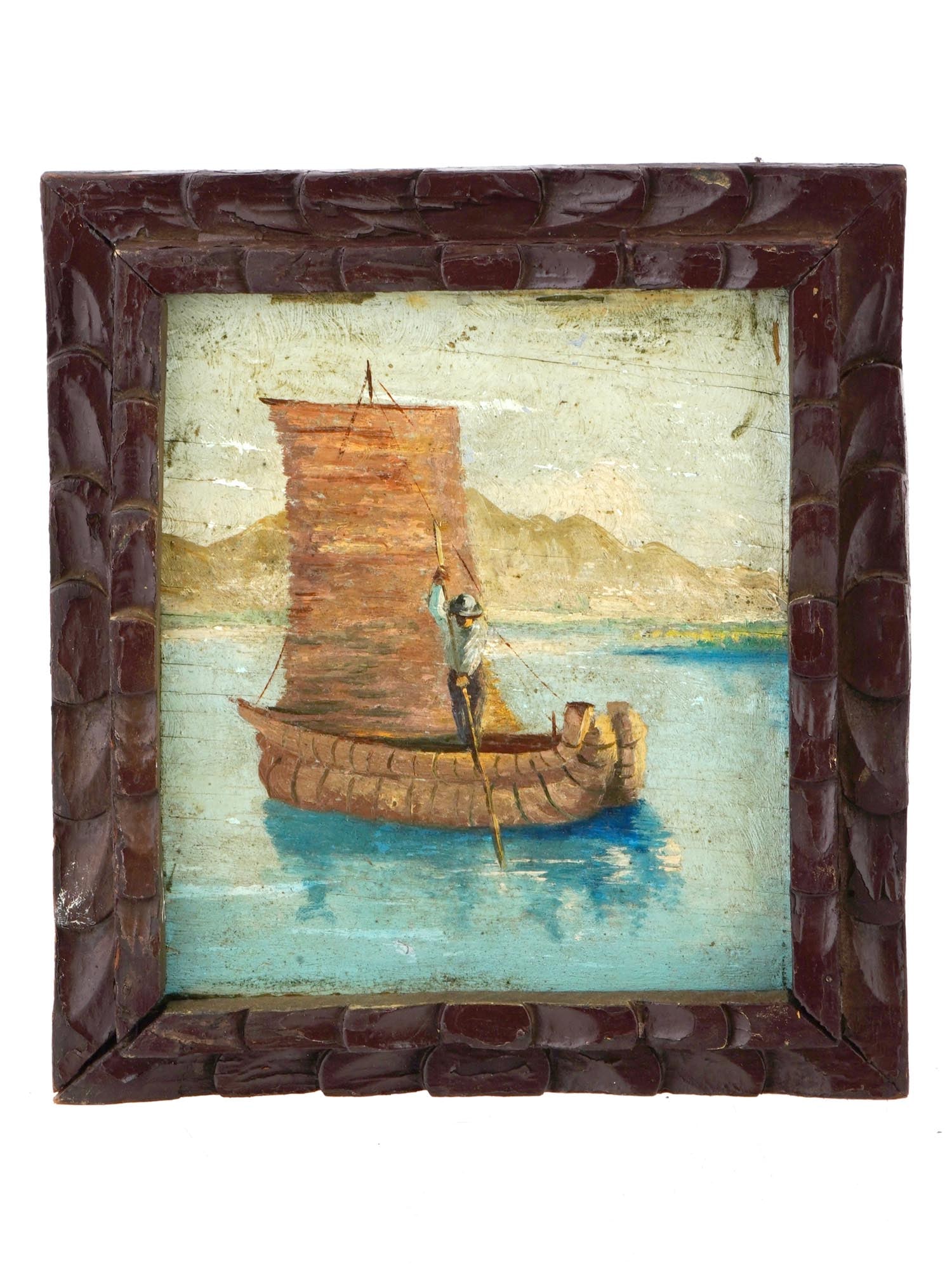 EARLY 20TH C SEASCAPE WITH PAPYRUS BOAT PAINTING (1 of 6)
