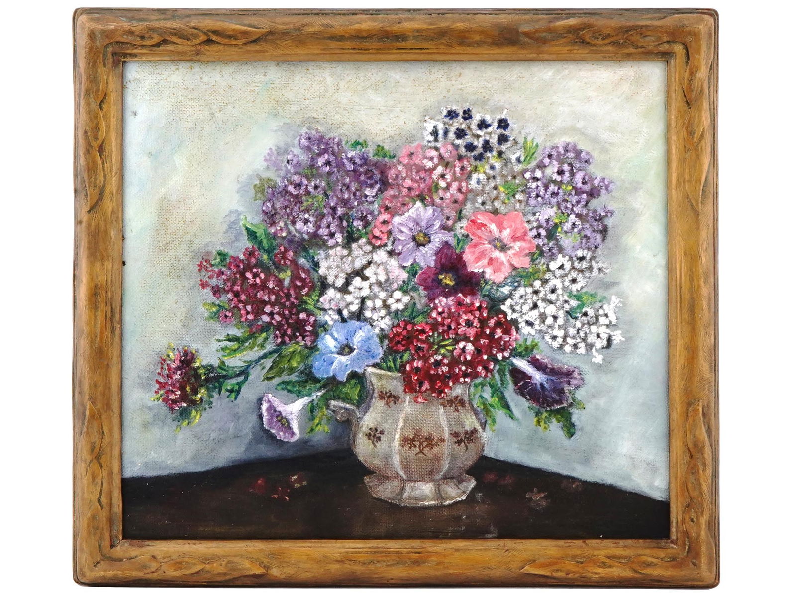 MID CENT AMERICAN FLOWER STILL LIFE OIL PAINTING (1 of 5)