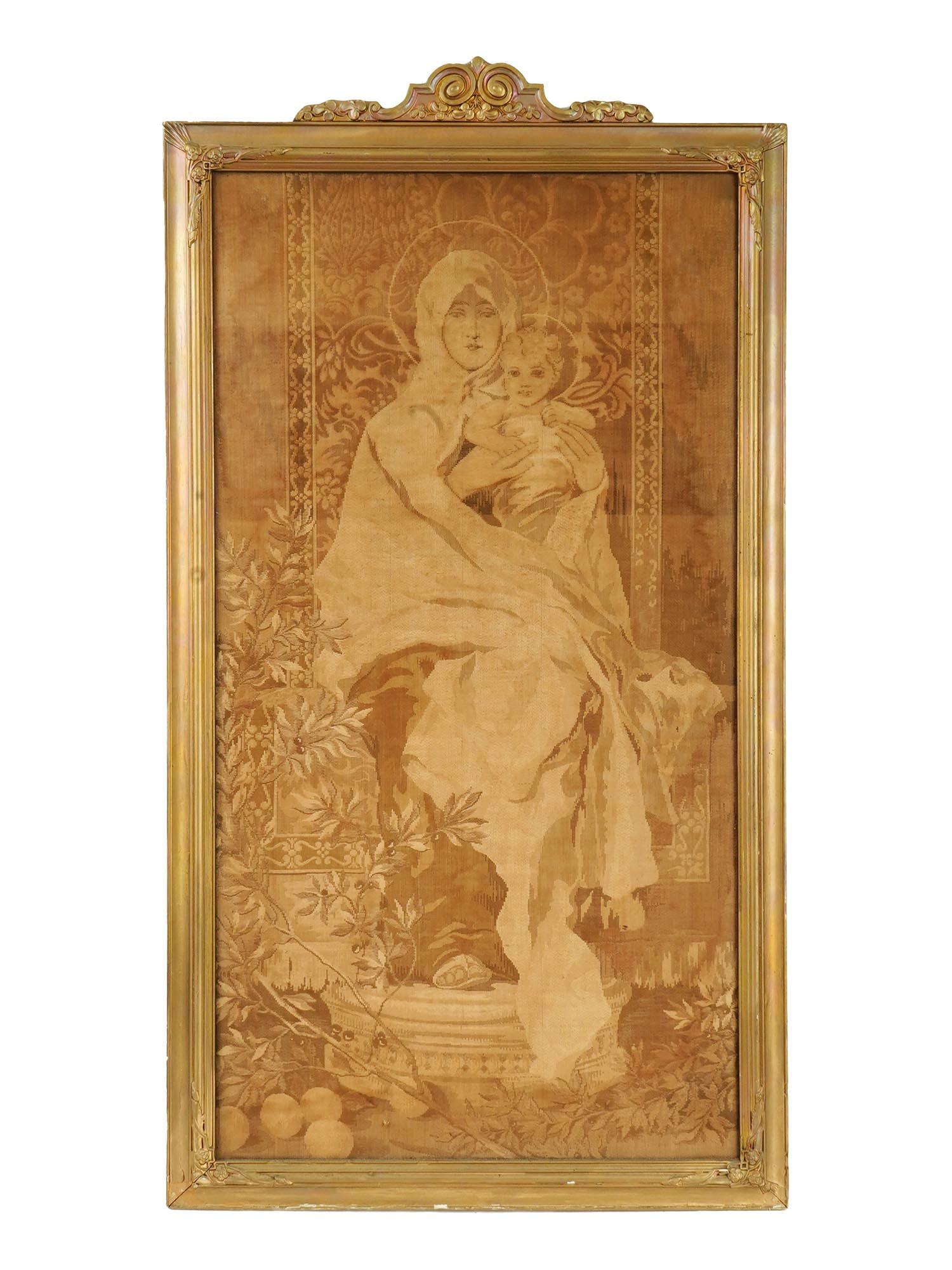 ANTIQUE FRENCH JACQUARD TAPESTRY MADONNA AND CHILD (1 of 5)