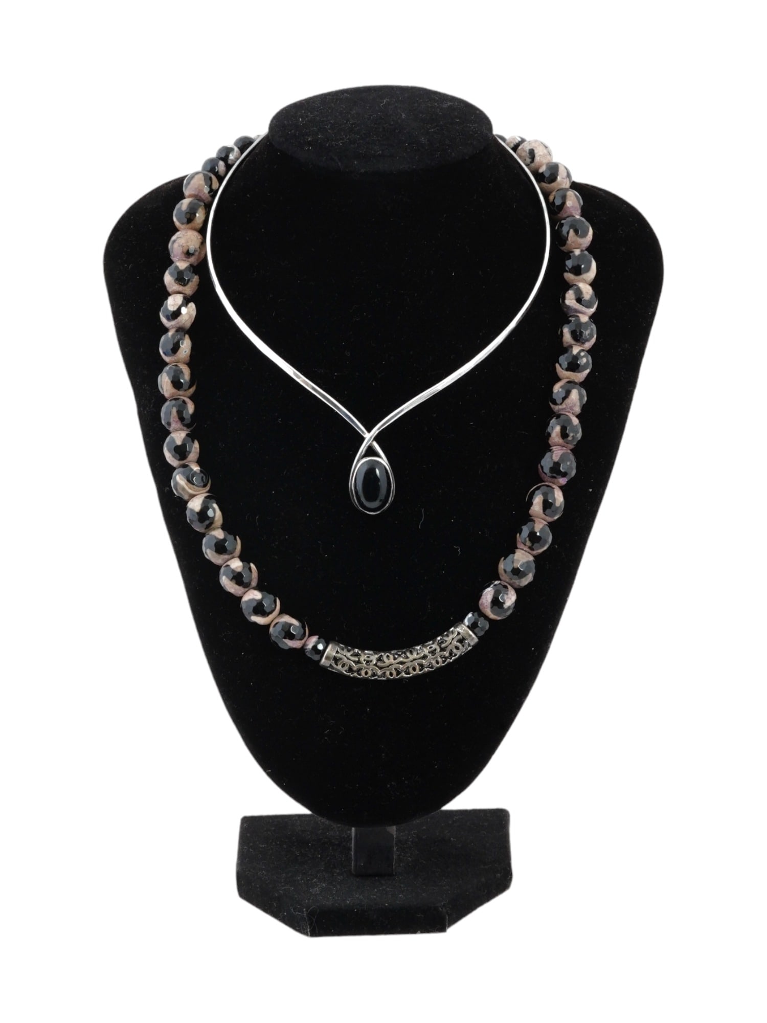 LOT OF STERLING SILVER BLACK ONYX STONES NECKLACES (1 of 7)