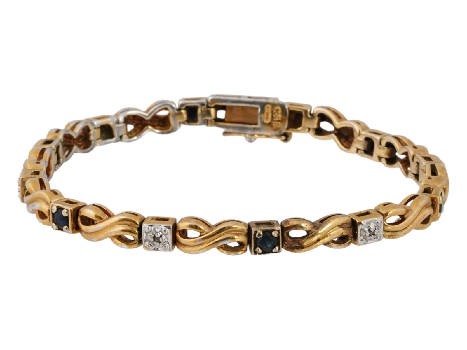 VINTAGE GILT STERLING SILVER SAPPHIRE DIAMOND BRACELET (1 of 7)
