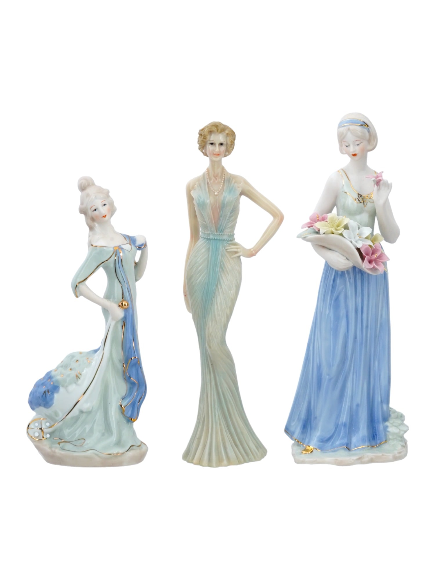THREE VINTAGE GLAZED PORCELAIN FEMALE FIGURINES (1 of 6)