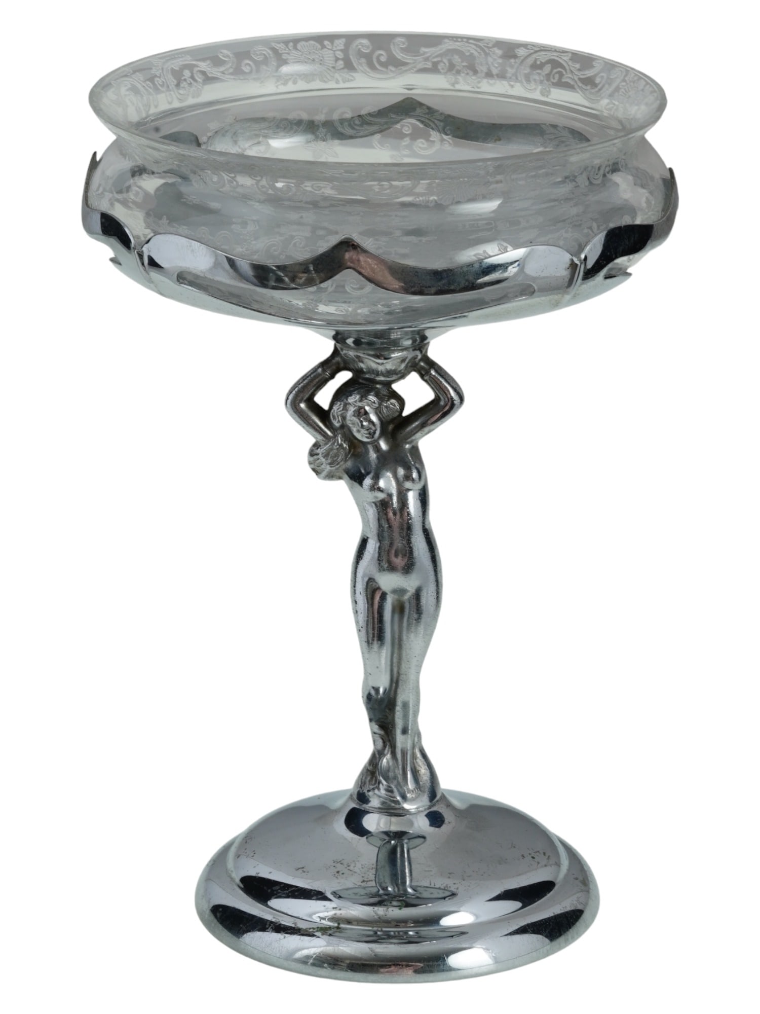 VINTAGE ART DECO FARBER BROS COMPOTE WITH ETCHED BOWL (1 of 9)