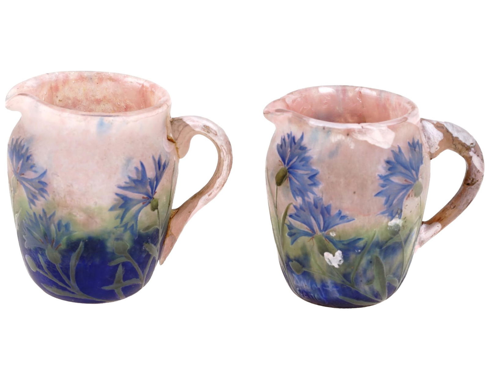 ANTIQUE DAUM NANCY CAMEO GLASS CORNFLOWER JUGS (1 of 12)