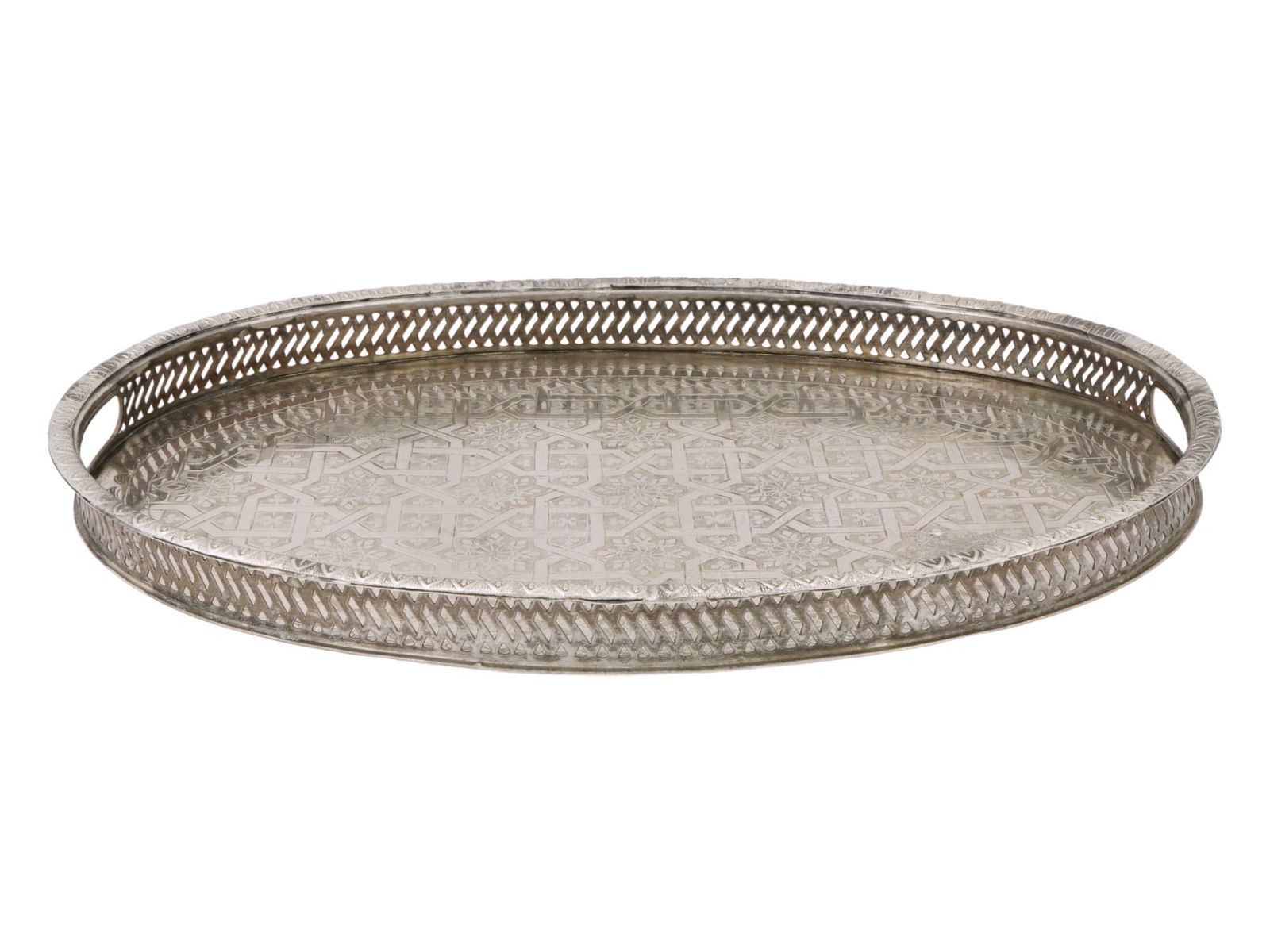 VINTAGE OVAL MOROCCAN STERLING SILVER TRAY (1 of 6)