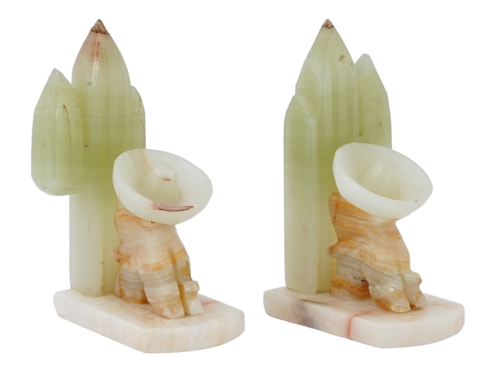VINTAGE MEXICAN CARVED ONYX CACTUS BOOKENDS (1 of 7)