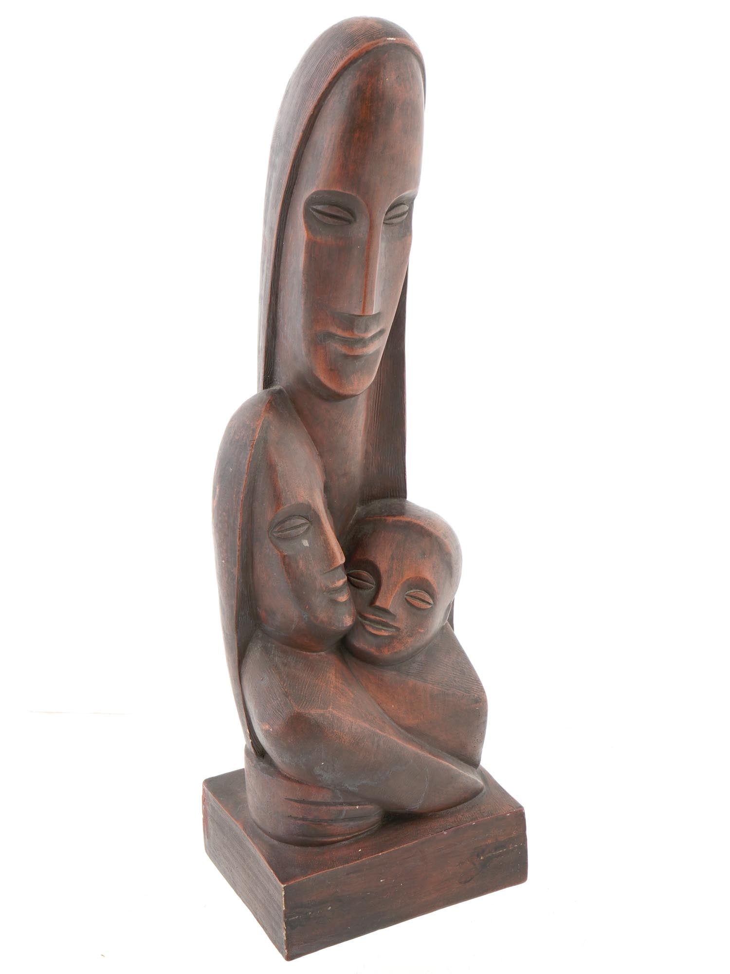 VINTAGE CARVED WOOD SCULPTURE MOTHER AND CHILDREN (1 of 8)