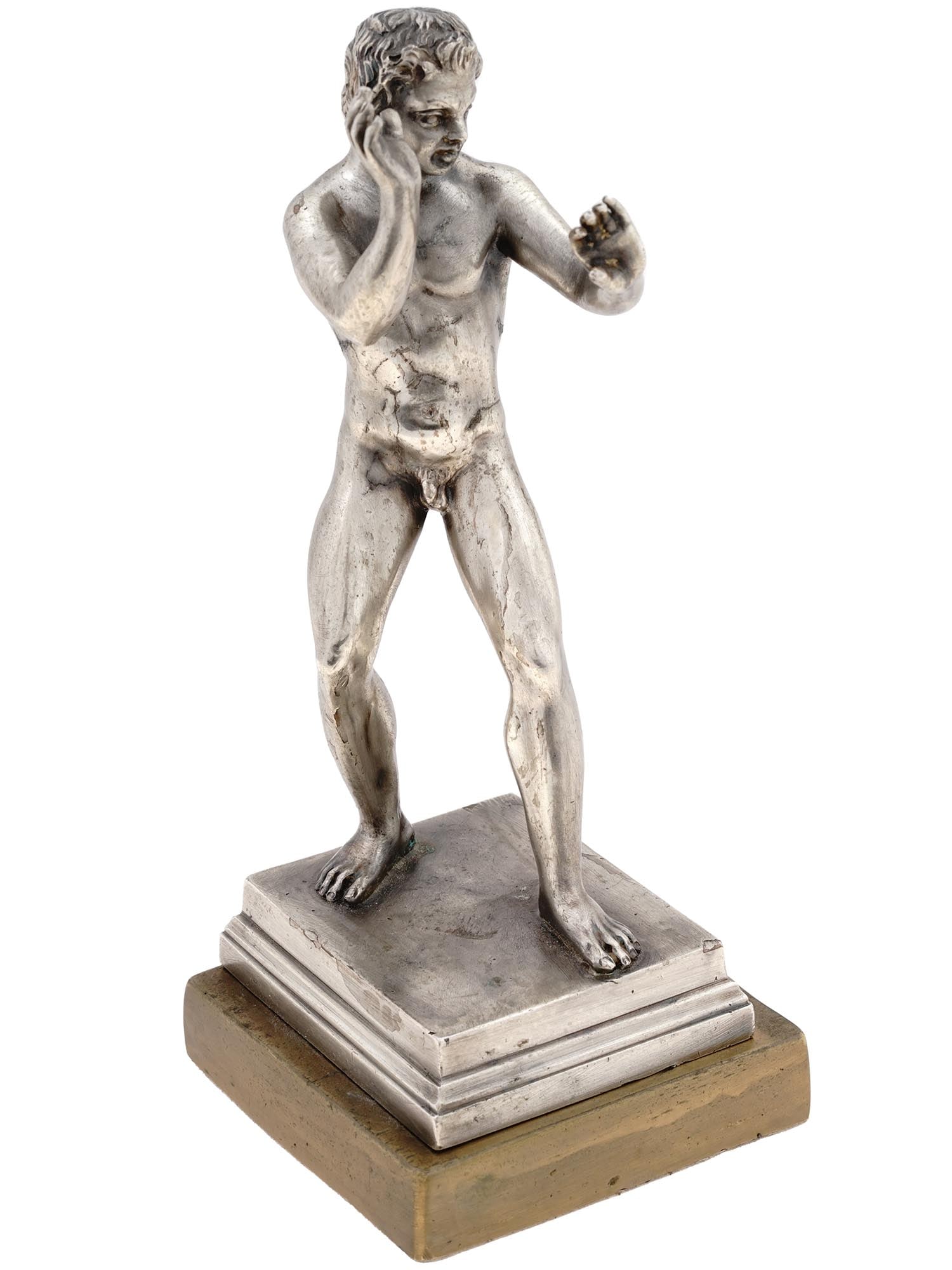 ANTIQUE ITALIAN CHIURAZZI SILVERED BRONZE ATHLETE FIGURE (1 of 6)