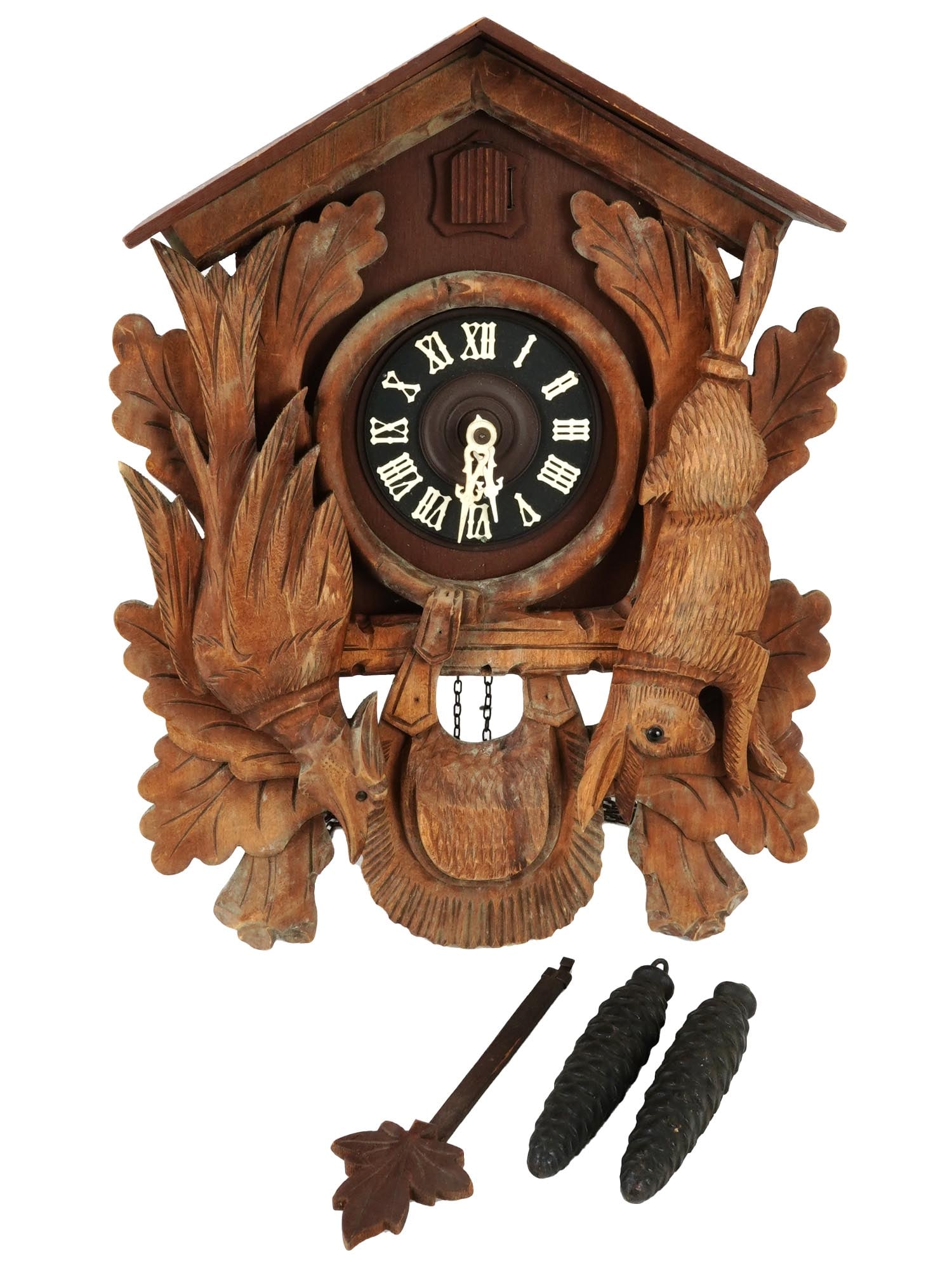 WEST GERMAN CUCKOO 8 DAY CARVED WOODEN WALL CLOCK (1 of 10)