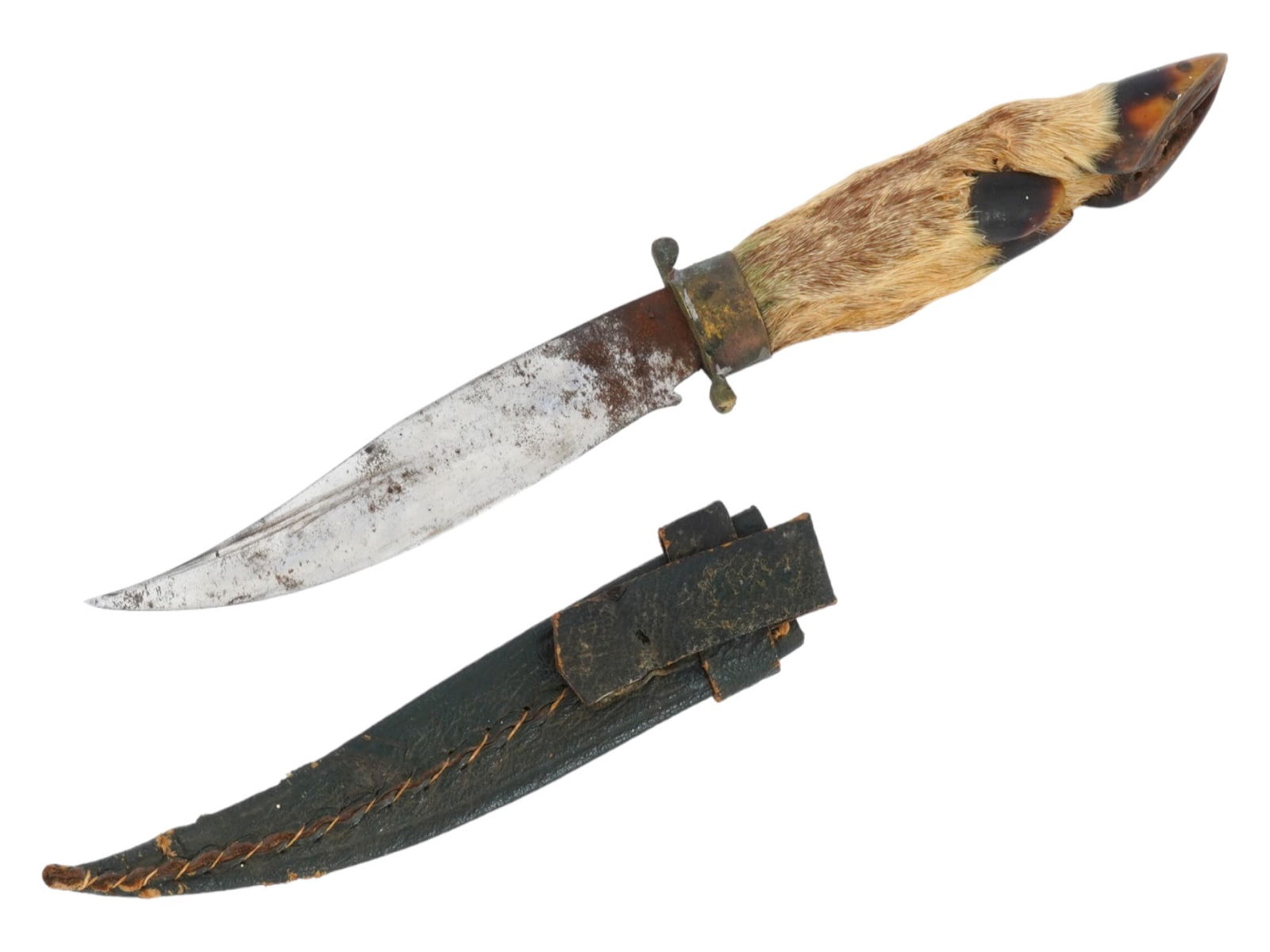 UNIQUE SKINNER KNIFE WITH CARVED DEER HOOF HANDLE (1 of 8)