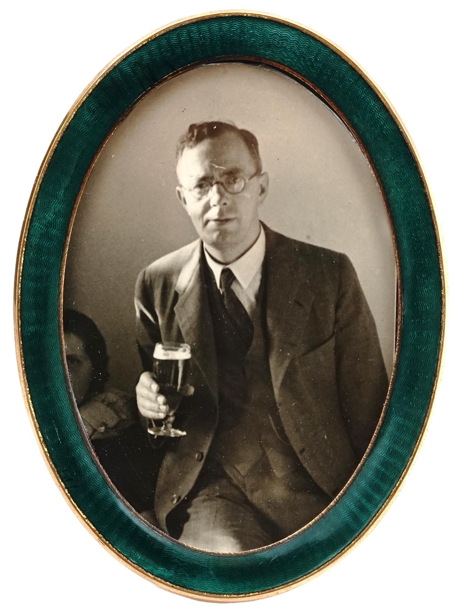 ANTIQUE FRENCH ENAMEL OVER BRASS OVAL FRAME (1 of 5)