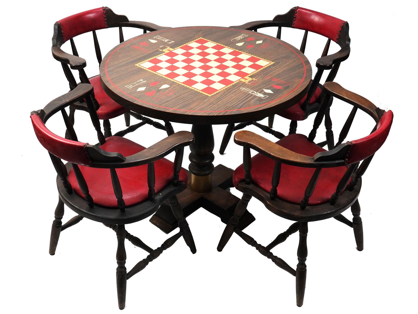 VINTAGE AMERICAN  GAMBLING TABLE AND FOUR ARMCHAIRS (1 of 8)