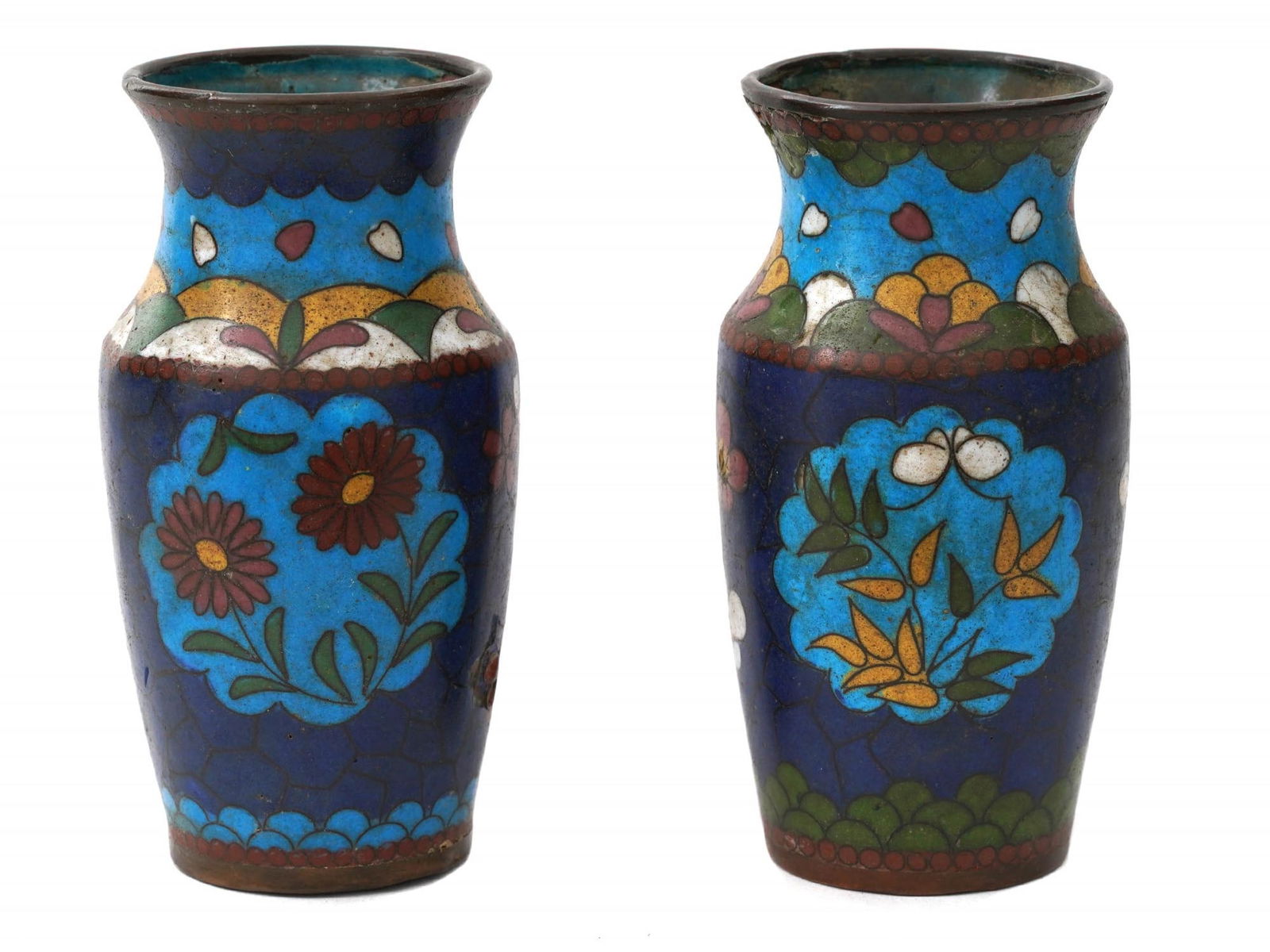 ANTIQUE JAPANESE CLOISONNE ENAMEL OVER COPPER VASES (1 of 9)
