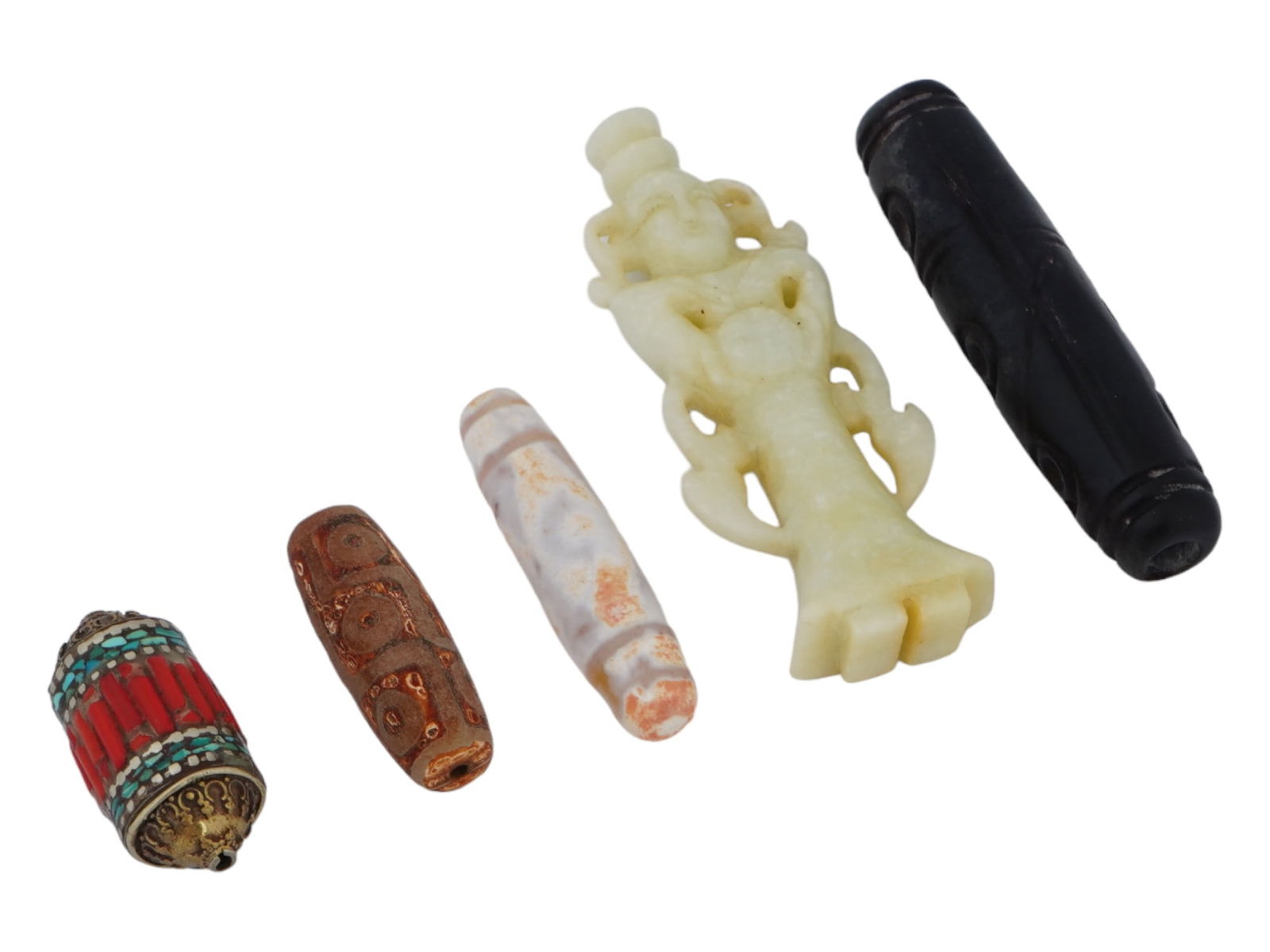 VINTAGE ORIENTAL DZI BEADS AND NEPHRITE CARVING (1 of 10)