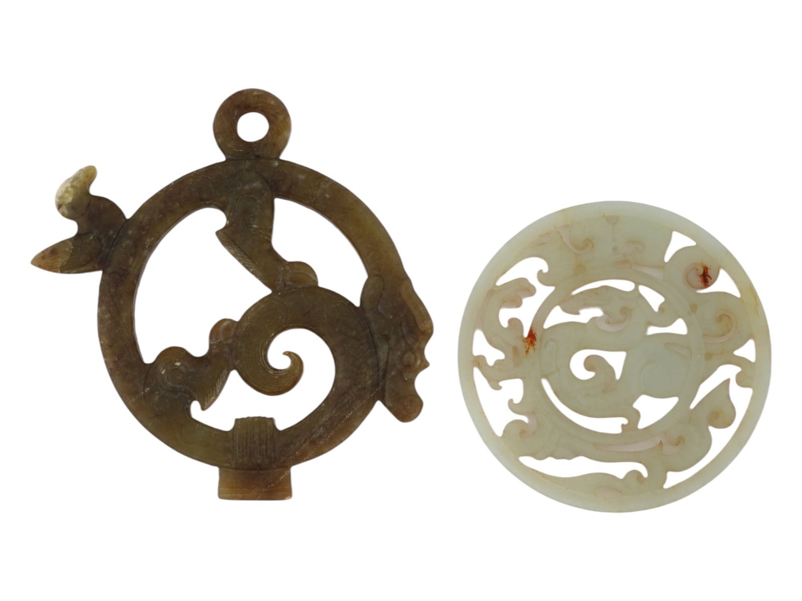 ANTIQUE CHINESE DRAGON CARVED JADE AMULET PENDANTS (1 of 5)