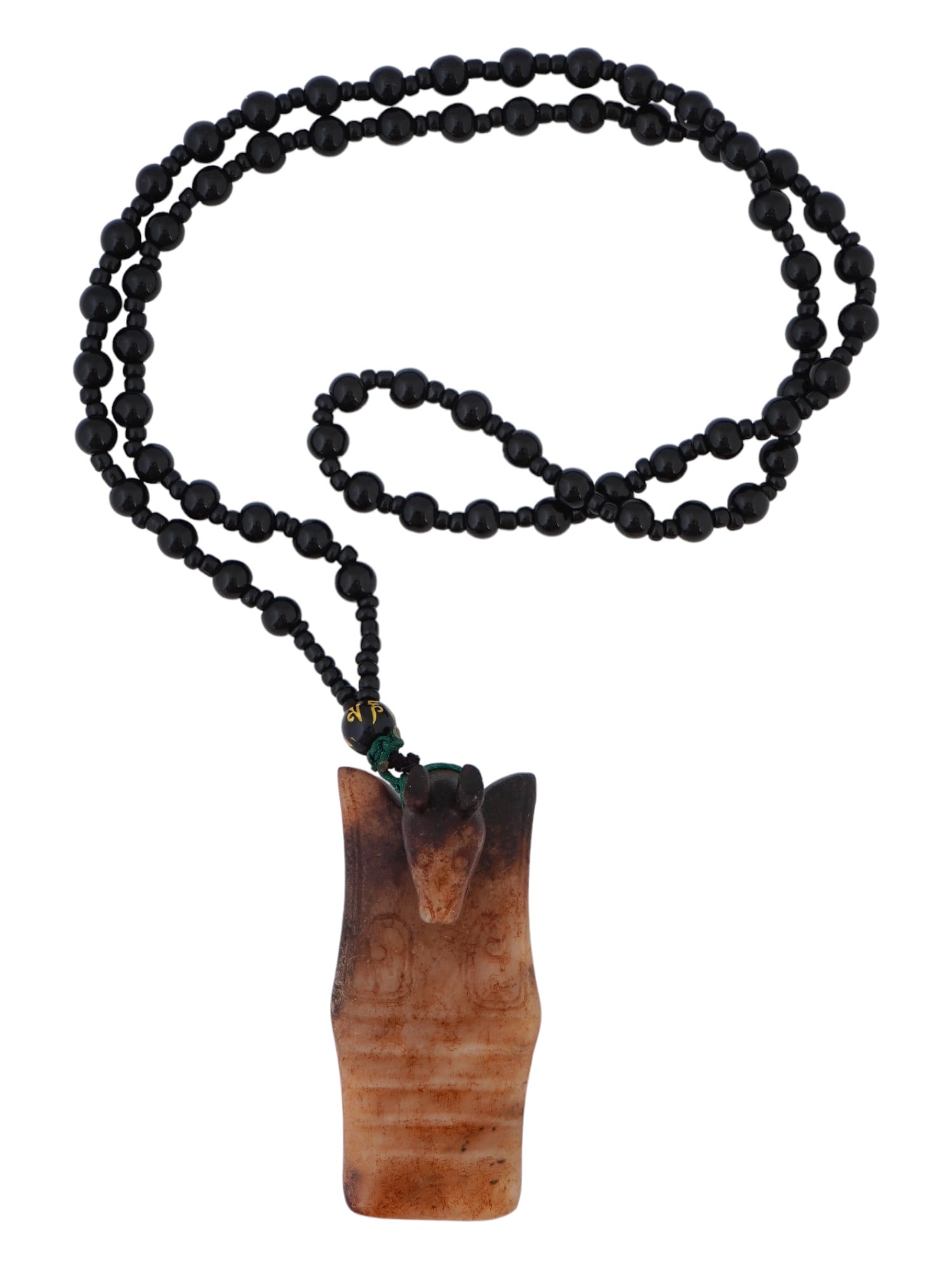 CHINESE BEADED NECKLACE W DRAGON BROWN JADE PENDANT (1 of 5)