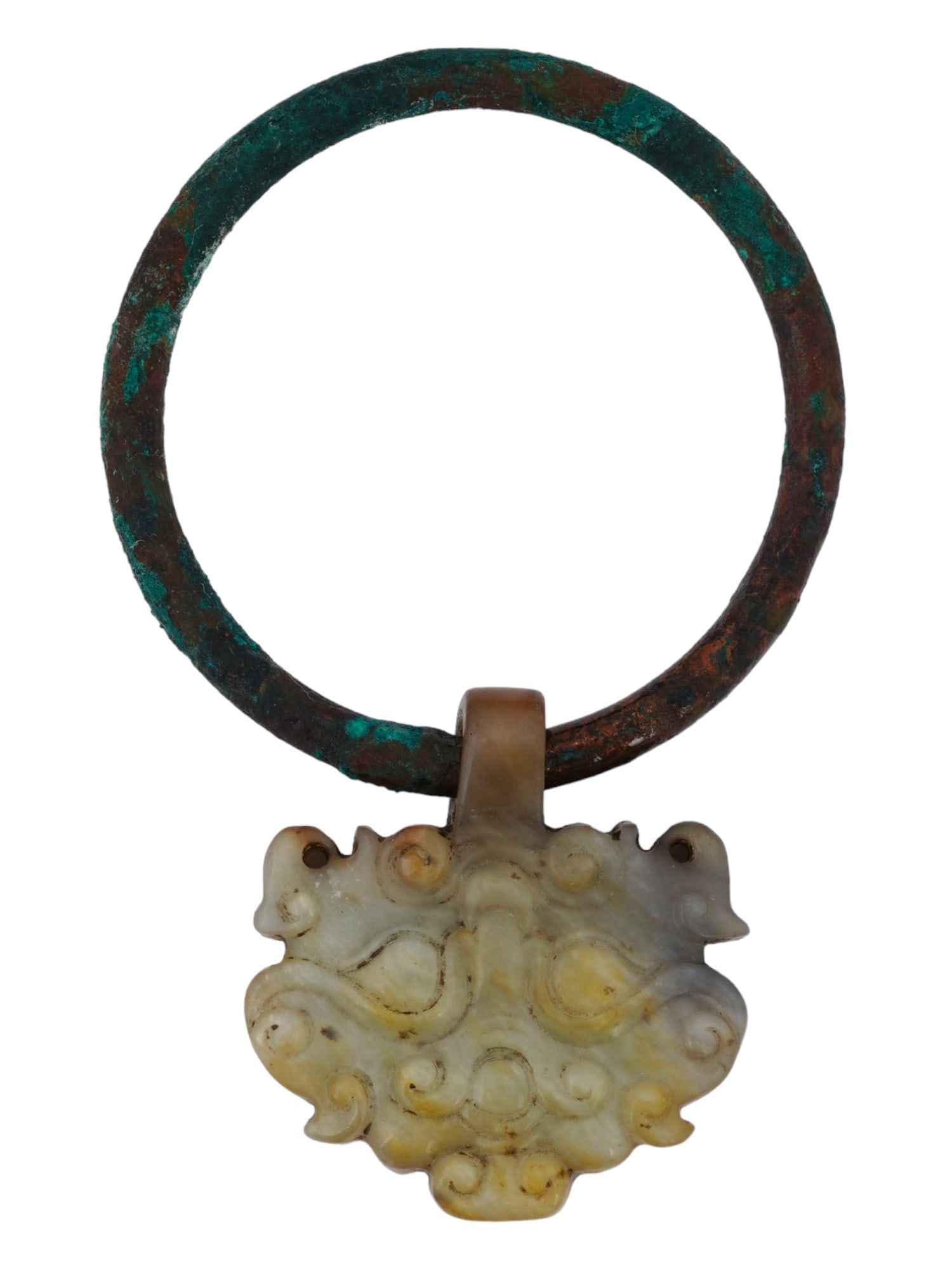 ANTIQUE CHINESE JADE TAOTIE MASK DOOR RING HANDLE (1 of 5)
