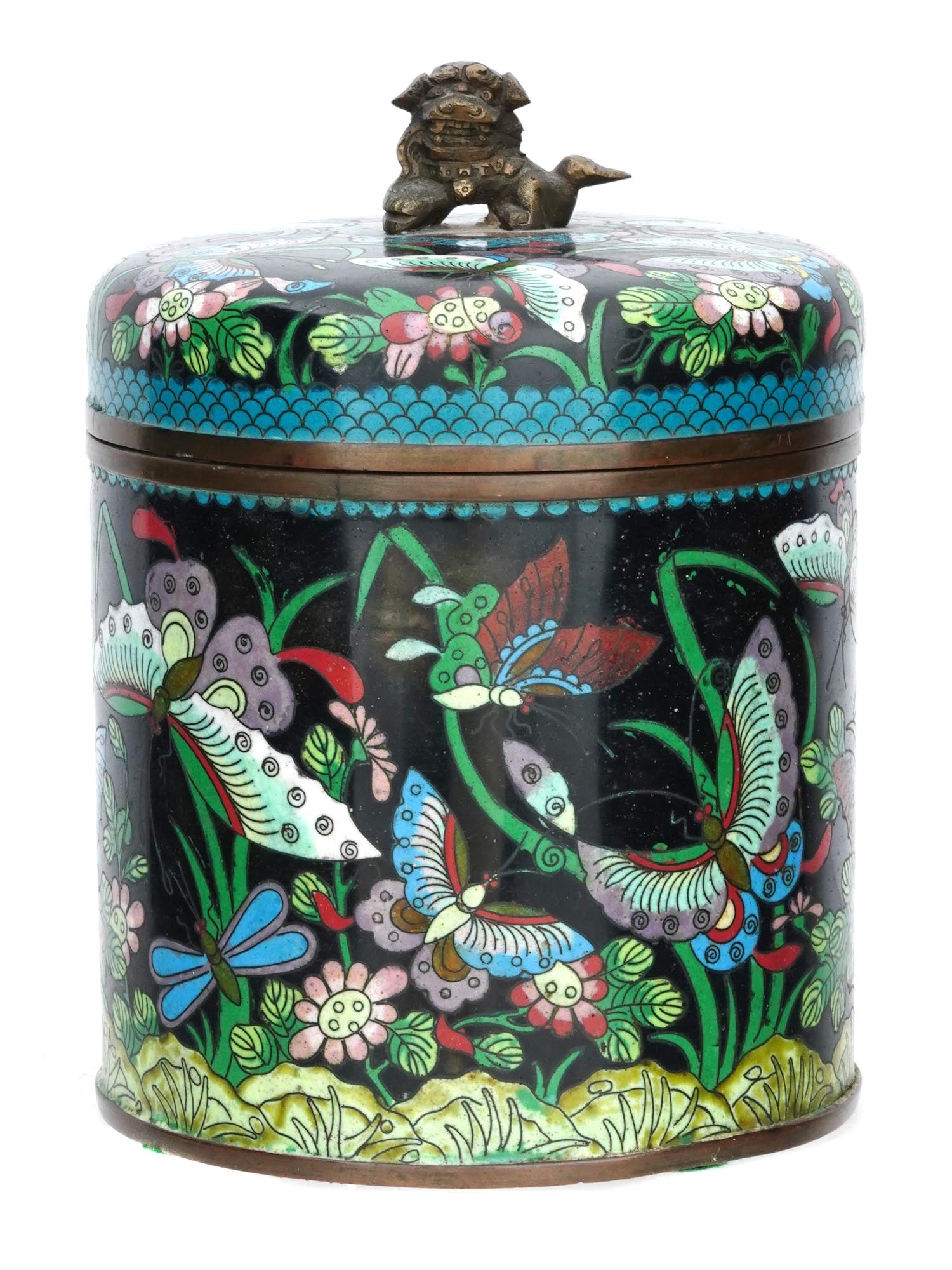 ANTIQUE CHINESE QING CLOISONNE ENAMEL TEA CADDY (1 of 6)