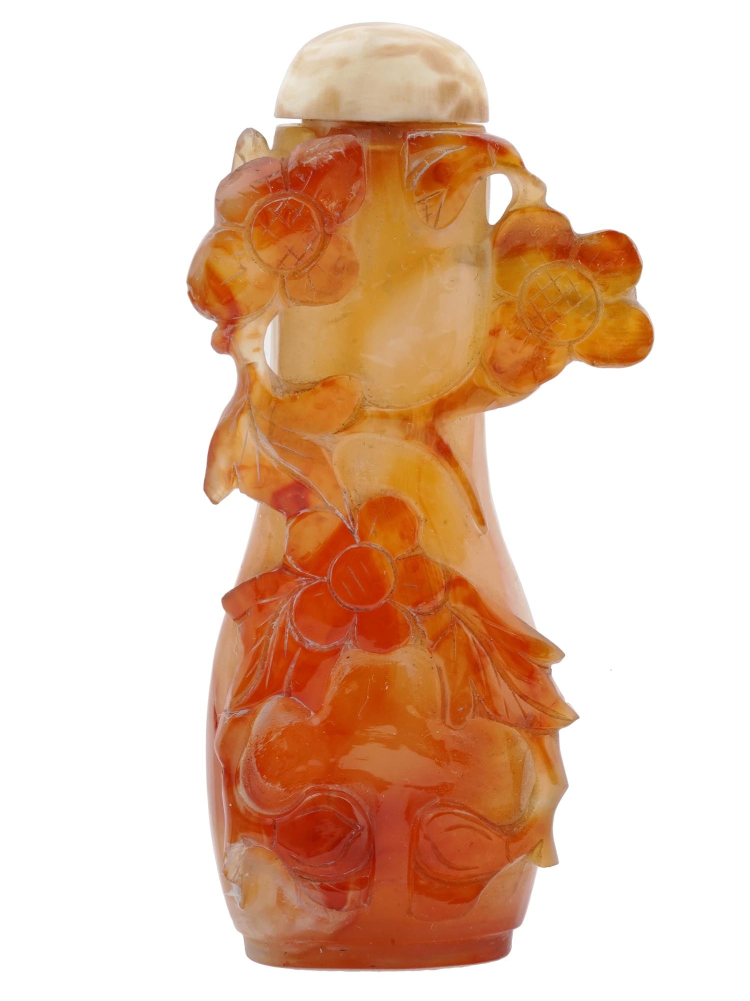 ANTIQUE ORIENTAL CARVED AGATE SNUFF BOTTLE AND STOPPER (1 of 8)