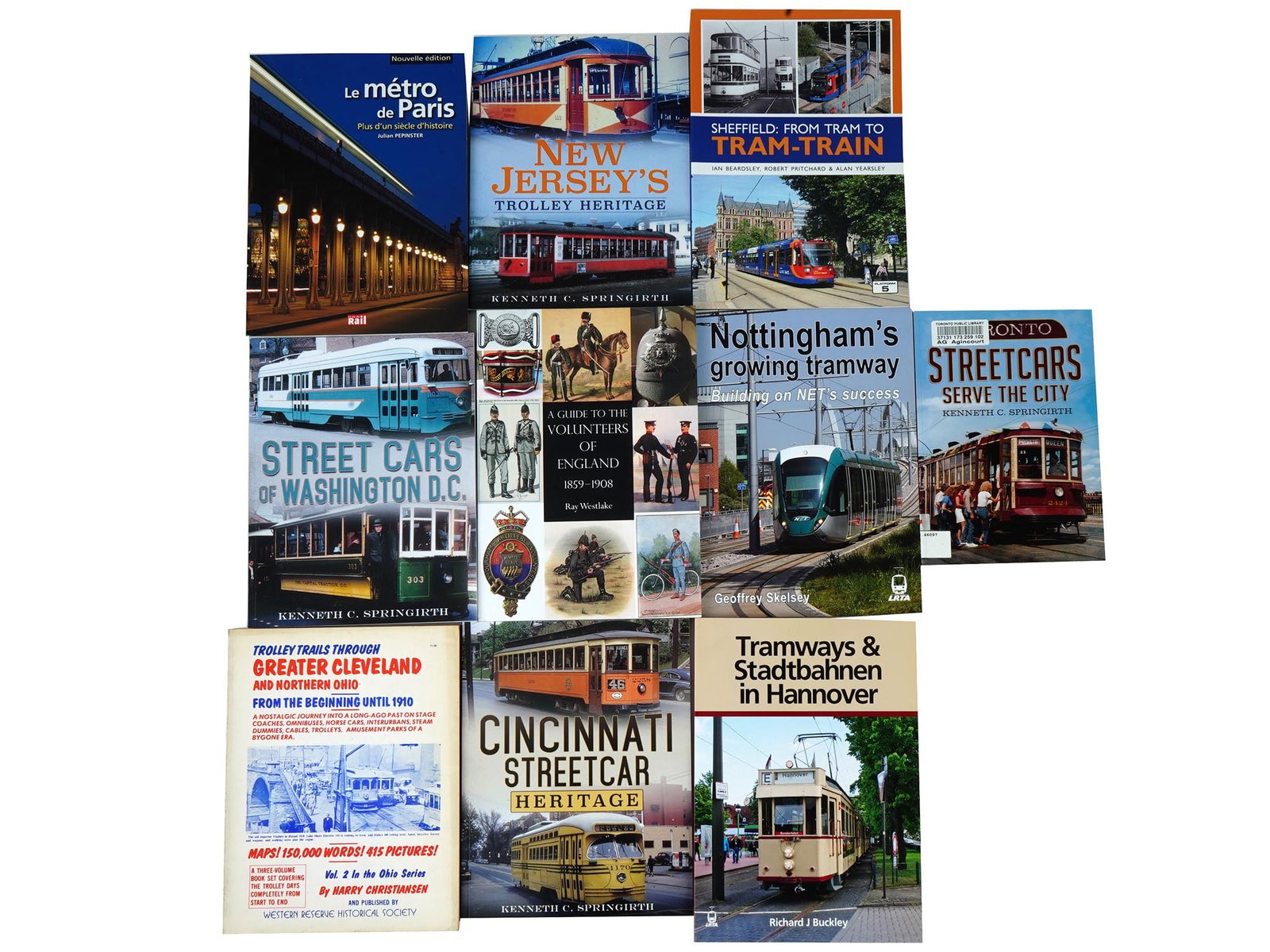 COLLECTION OF AMERICAN EUROPEAN TRANSPORT METRO BOOKS: A collection of ten American, English, European books about transport. The collection includes Paris Metro by Julian Pepinster; New Jerseys Trolley Heritage by Kenneth C. Springirth: A Guide To The Vo