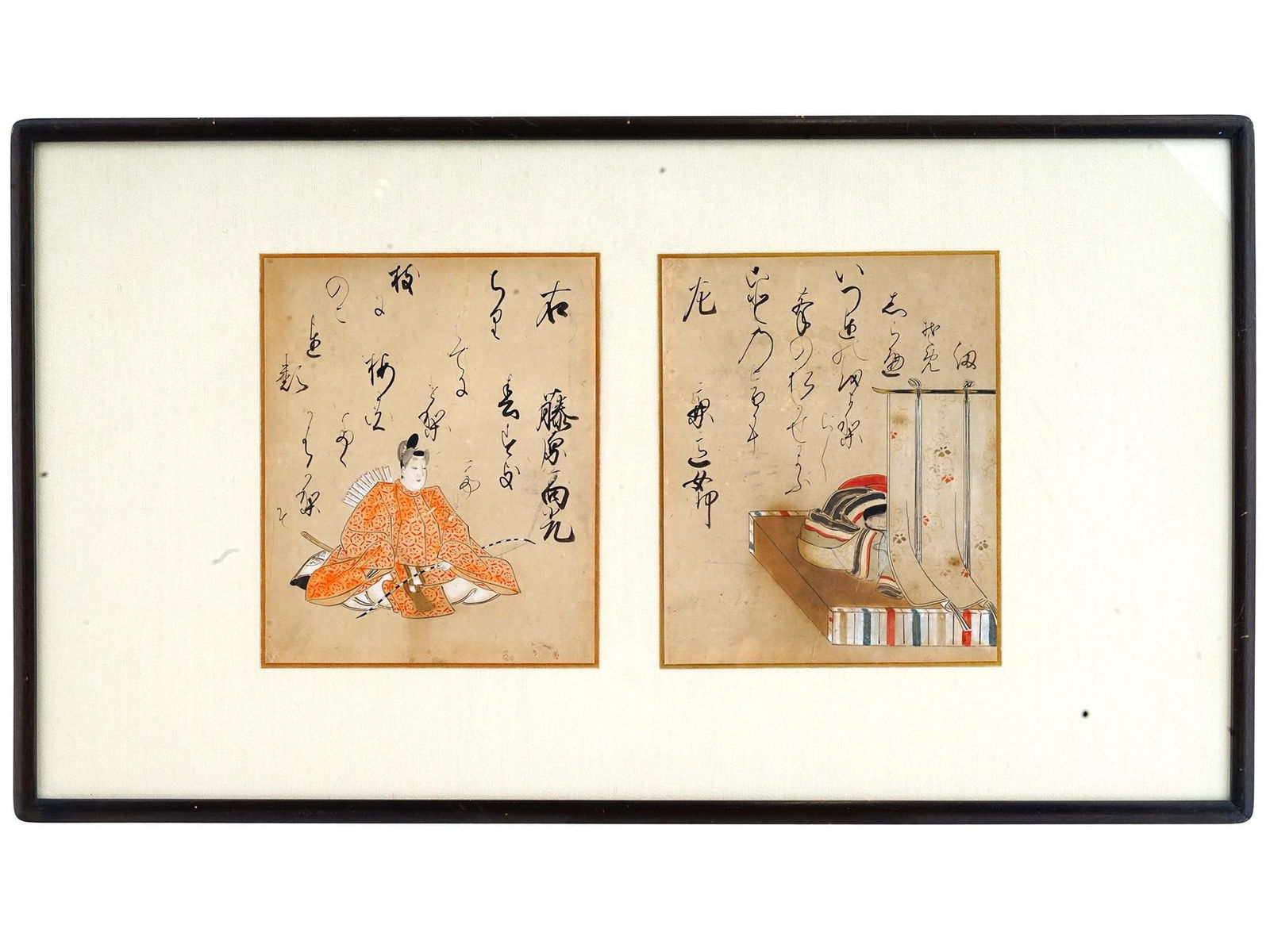 ANTIQUE JAPANESE EDO WATERCOLORS WITH CALLIGRAPHY (1 of 6)
