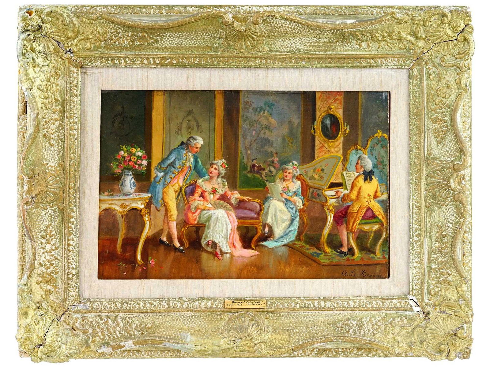 ANTIQUE PAINTING MUSICAL INTERLUDE SIGNED A. LE BRUNNE (1 of 5)