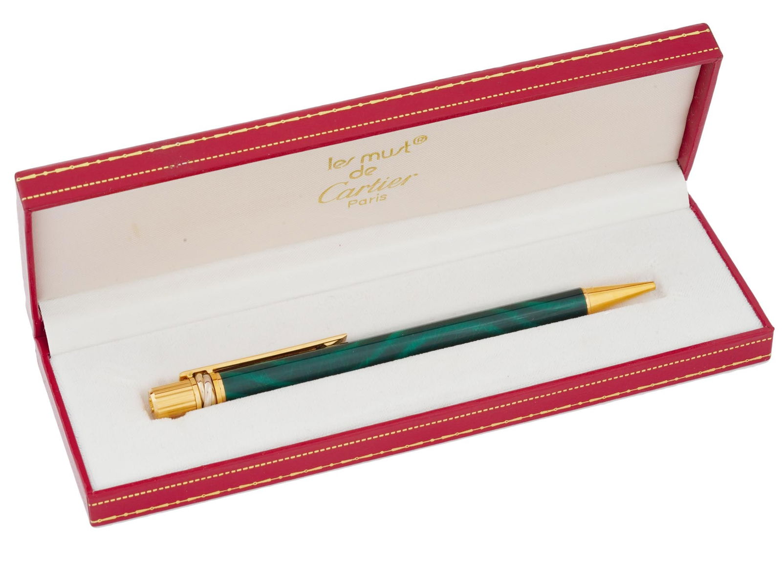 VTG CARTIER GOLD PLATED GREEN LACQUERED BALLPOINT PEN (1 of 6)