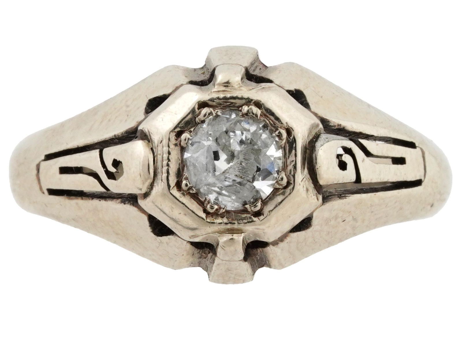 VINTAGE MENS 14K WHITE GOLD DIAMOND RING (1 of 4)