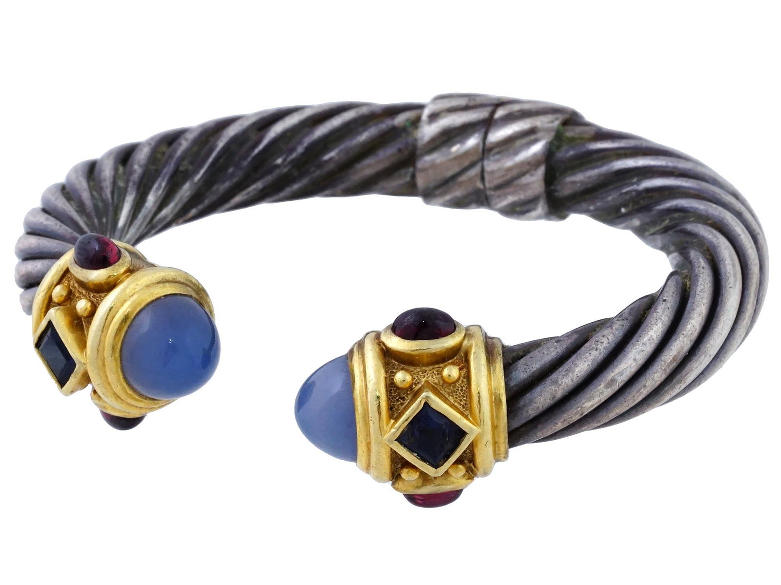 DAVID YURMAN 14K GOLD STERLING GEMSTONE CUFF BRACELET (1 of 10)