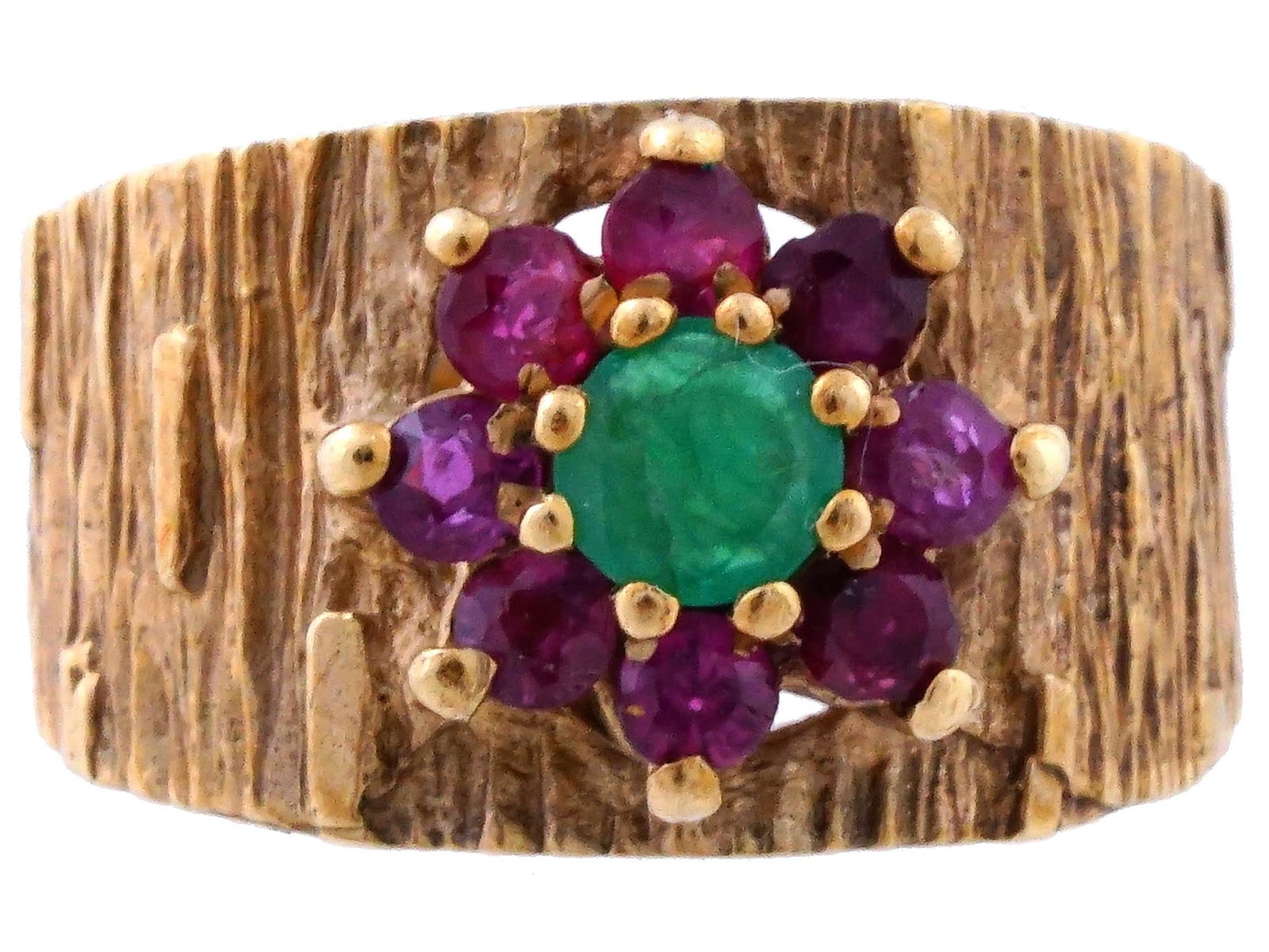 VINTAGE 14K GOLD EMERALD AND RUBY STATEMENT RING (1 of 10)
