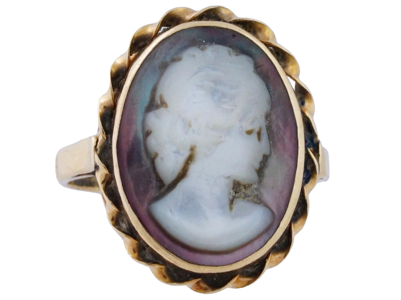 VICTORIAN STYLE 14K GOLD MOTHER OF PEARL CAMEO RING (1 of 7)