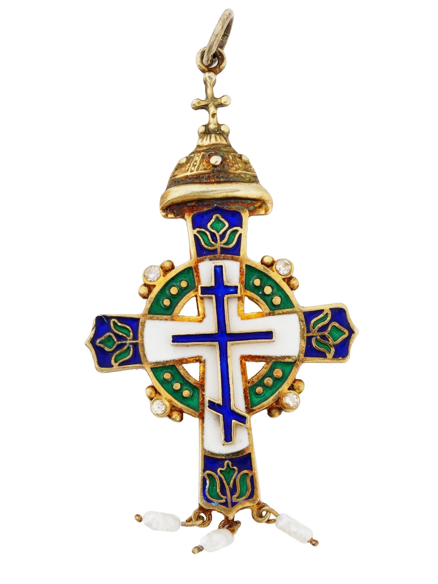 RUSSIAN 88 GILT SILVER ENAMEL GEMSTONE CROSS PENDANT (1 of 4)