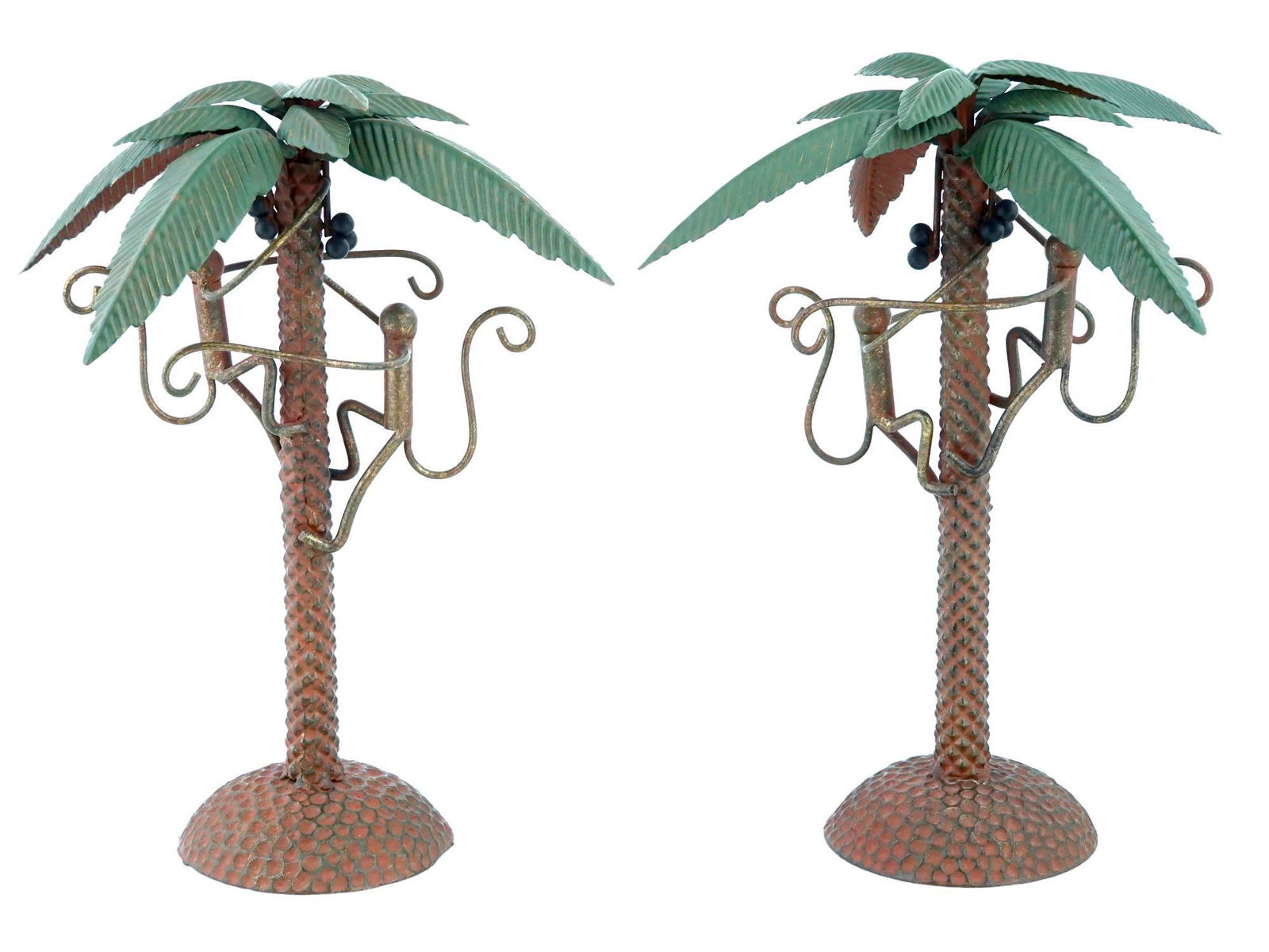 TWO VINTAGE TOLE MONKEYS IN PALM TREE SCULPTURES (1 of 6)