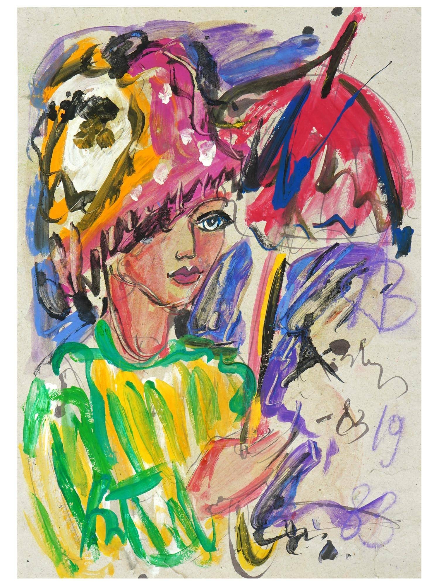 RUSSIAN WOMAN MIXED MEDIA PAINTING BY ANATOLY ZVEREV (1 of 7)