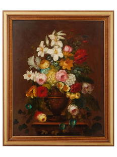 AMERICAN STILL LIFE OIL PAINTING BY JOHN S SARGENT: John Singer Sargent, American, 1856 to 1925, an antique oil painting on canvas depicting a still life with flowers. Signed lower right. Framed. John Sargent is known for Portrait, figure, landscape an