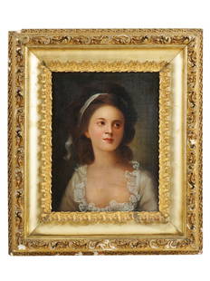 PORTRAIT OF WOMAN OIL PAINTING AFTER ANTON GRAFF: A vintage oil painting on canvas depicting a portrait of a woman after the original oil painting, Countess Sophie de Witt, by Anton Graff; Swiss, German, 1736 to 1813. Framed. Anton Graff, Count was