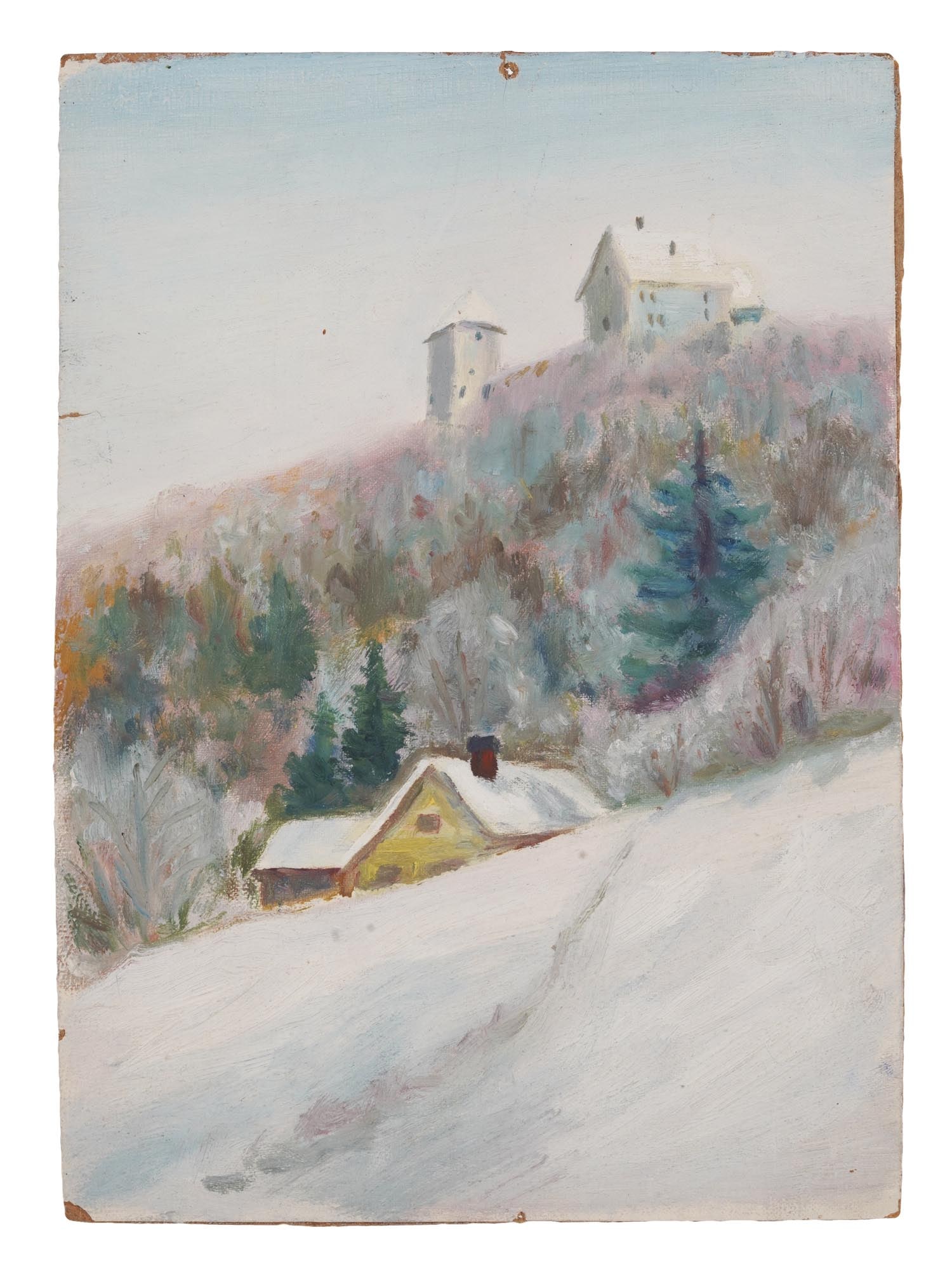 AMERICAN RURAL WINTER LANDSCAPE PAINTING UNSIGNED (1 of 8)