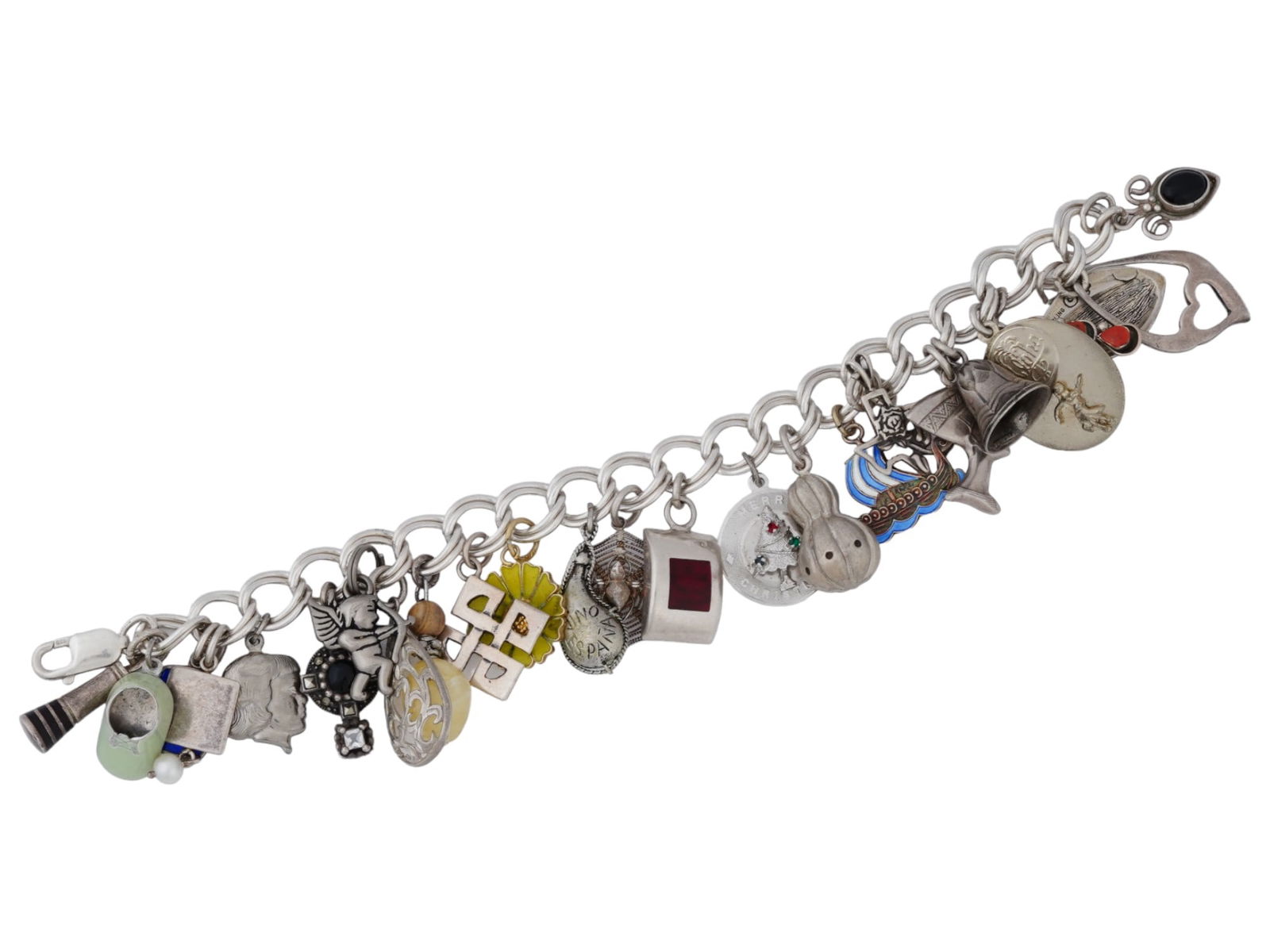 STERLING  SILVER BRACELET W LARGE COLLECTION OF CHARMS (1 of 9)