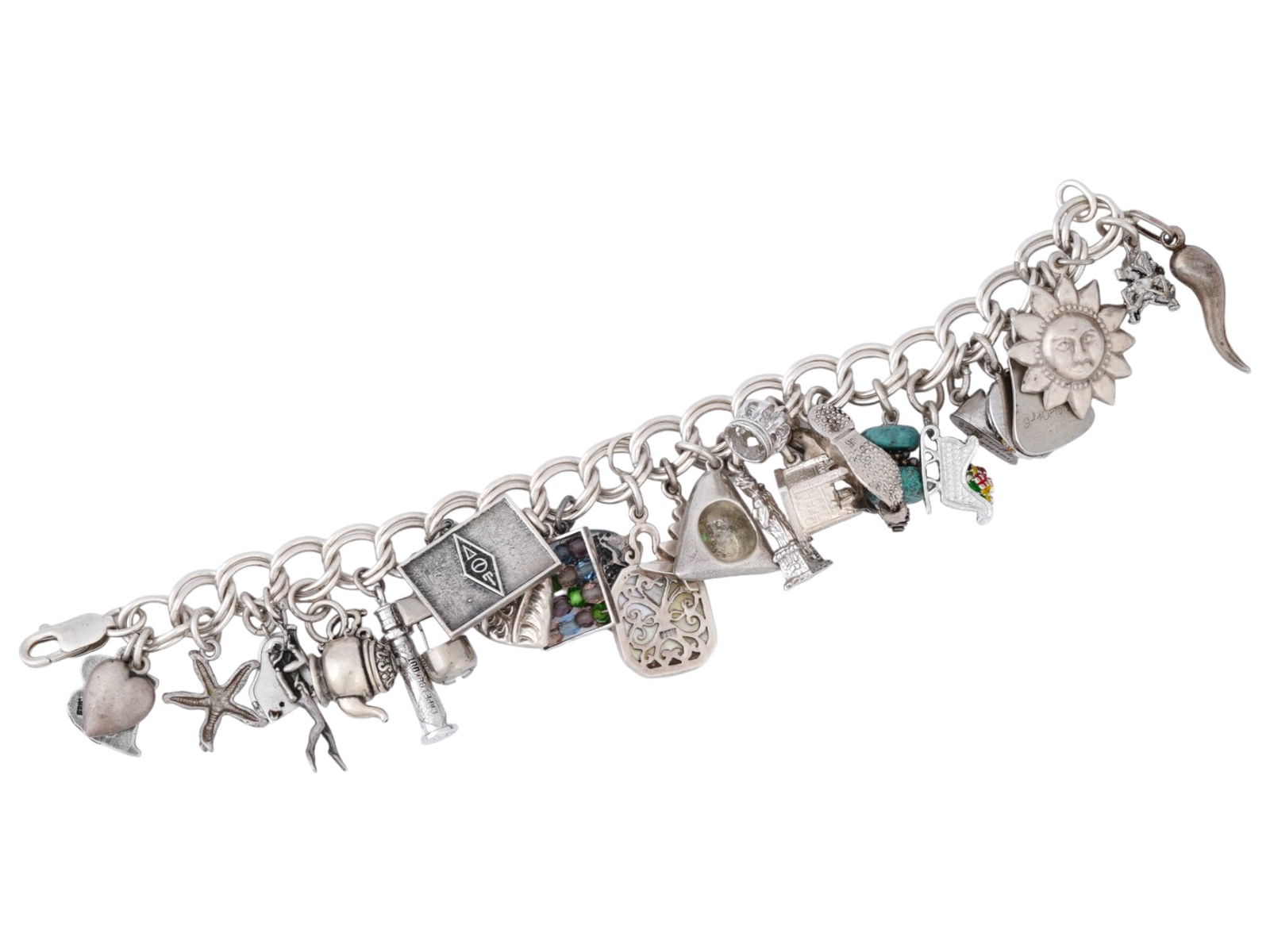 VINTAGE STERLING SILVER BRACELET WITH VARIOUS CHARMS (1 of 9)