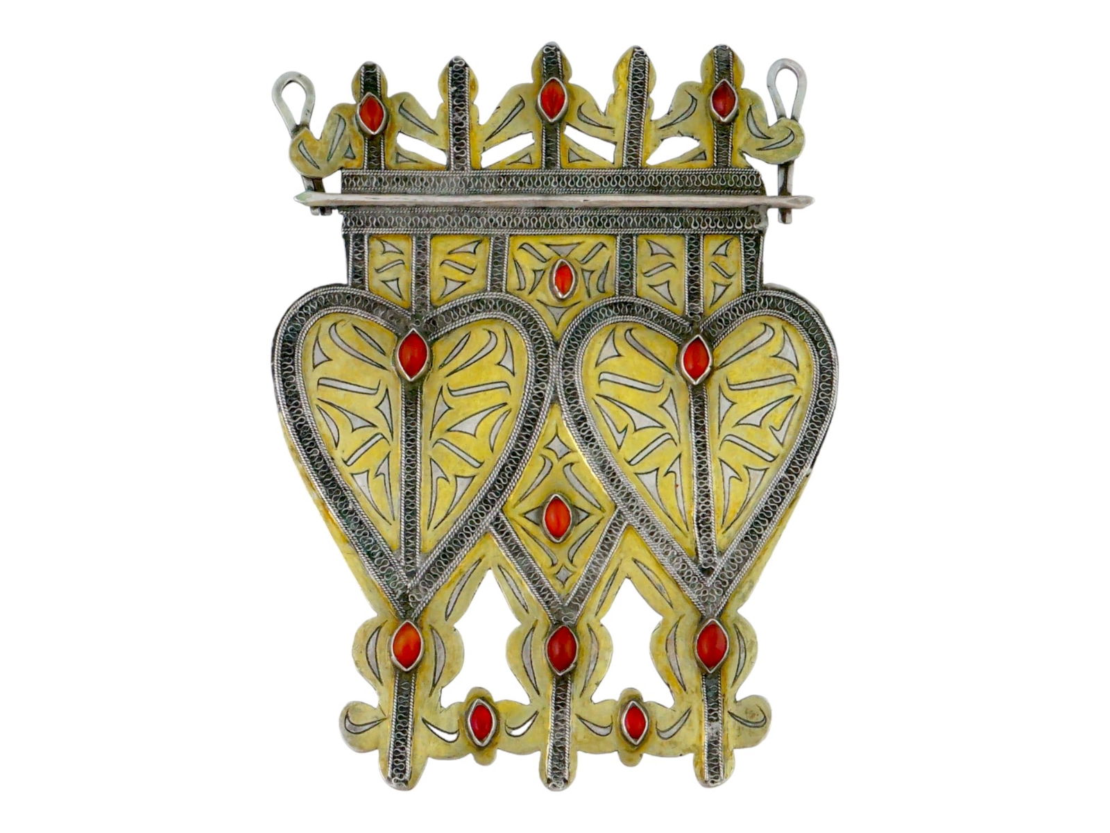 19TH C TURKMEN SILVER DOUBLE CORDIFORM PENDANT (1 of 4)