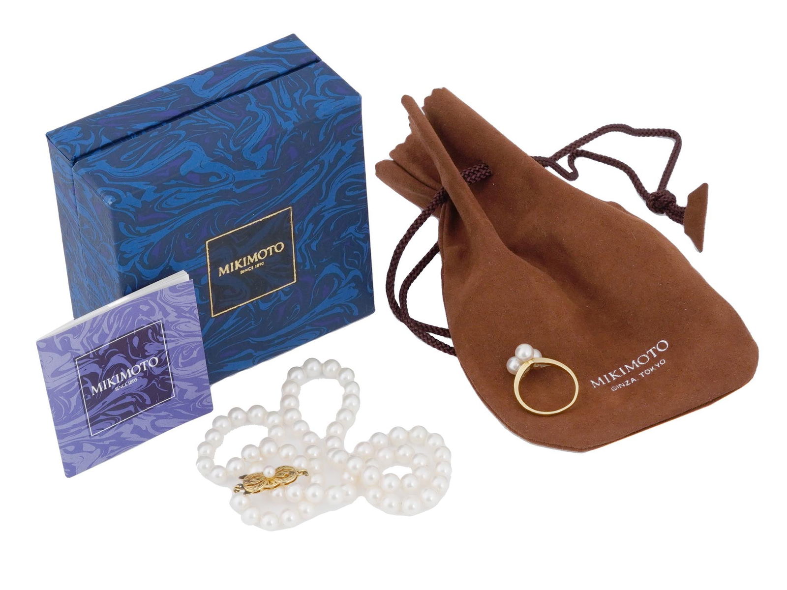 MIKIMOTO 18K GOLD PEARL NECKLACE AND RING SET IOB (1 of 12)