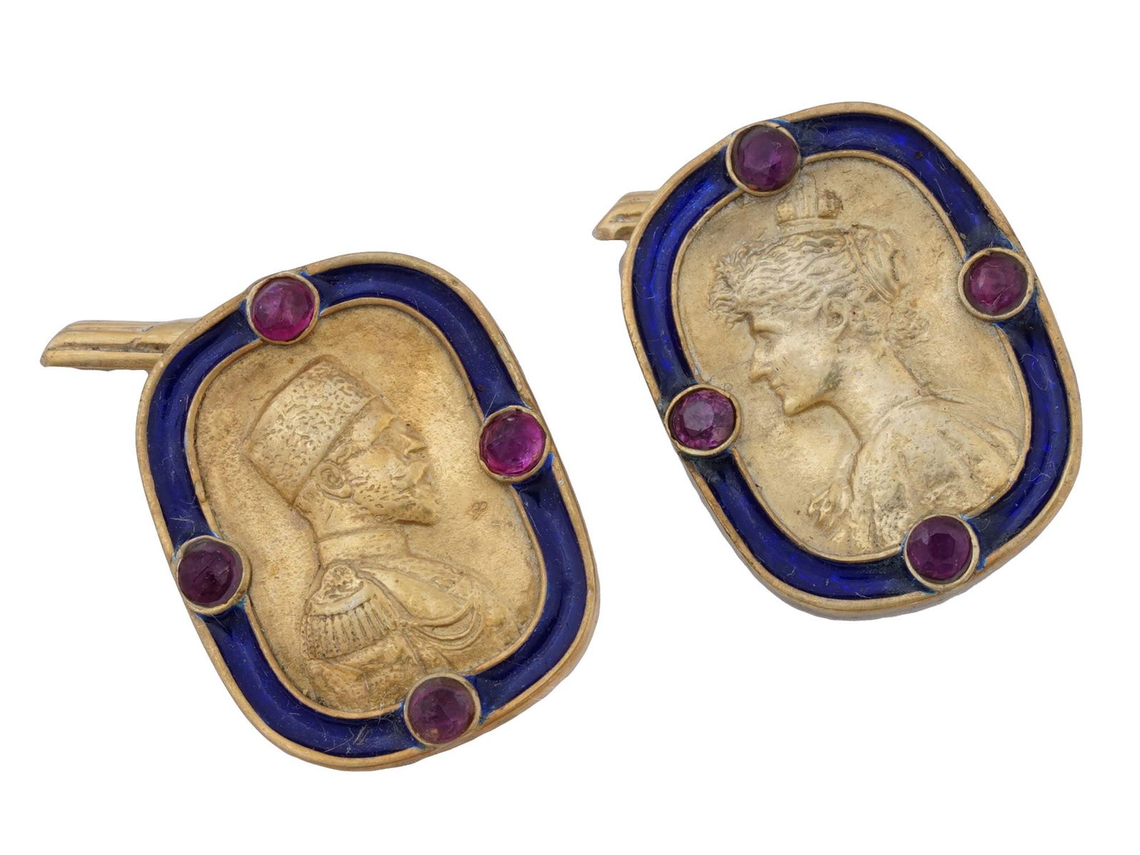 RUSSIAN GILT SILVER ENAMEL GEMSTONE NICHOLAS CUFFLINKS (1 of 5)