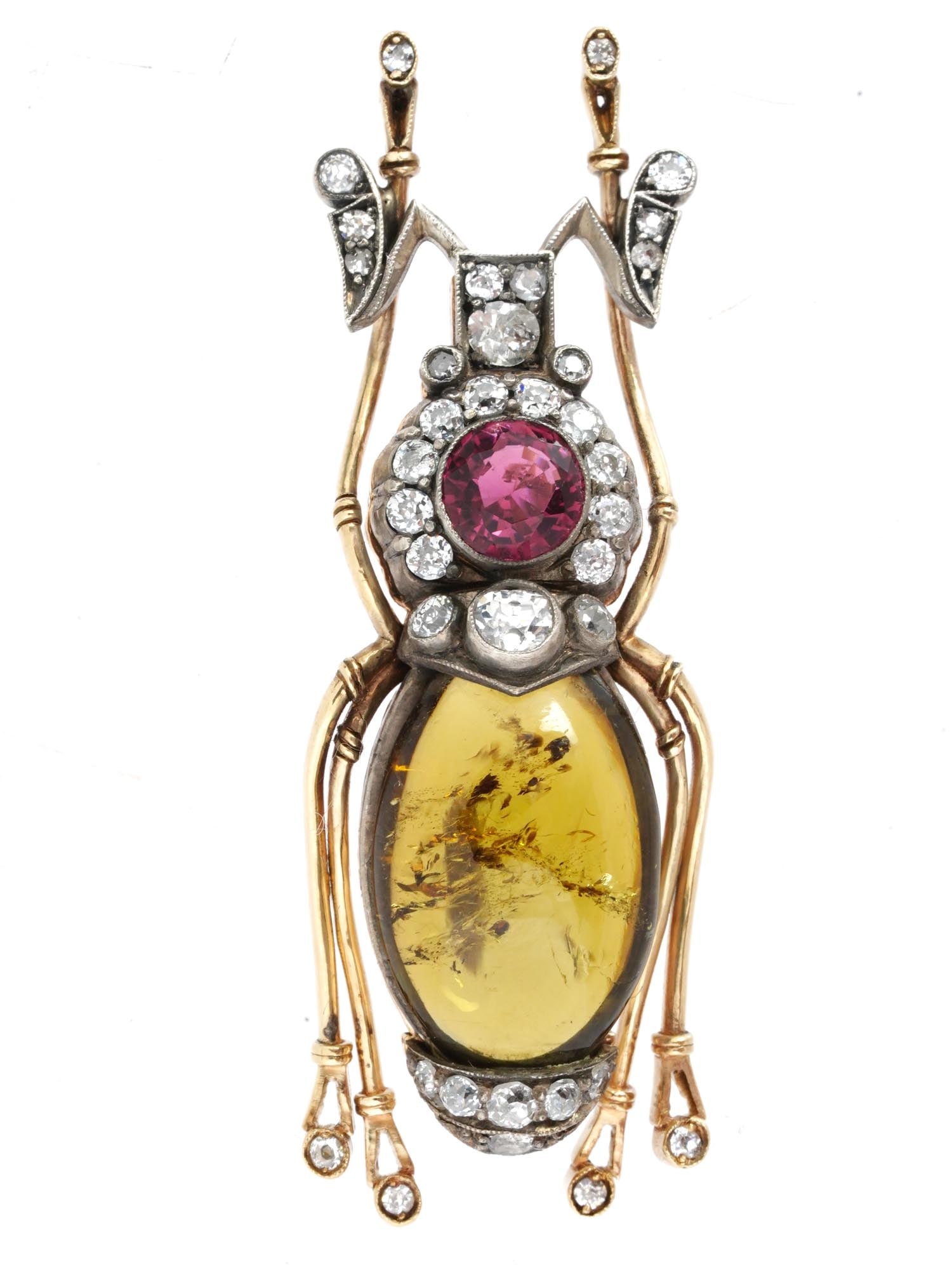 ANTIQUE RUSSIAN GOLD DIAMOND TOURMALINE BUG BROOCH (1 of 6)